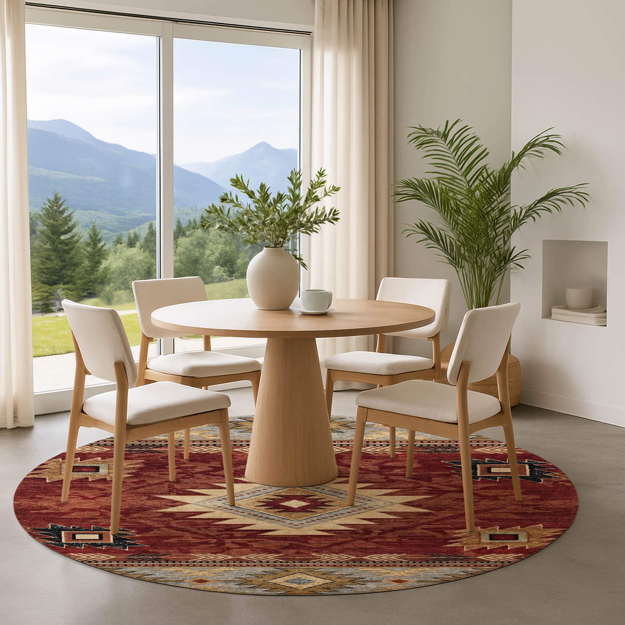 Valletta Machine Washable Transitional Paprika Orange Rug 8' x 8' #shape_Round