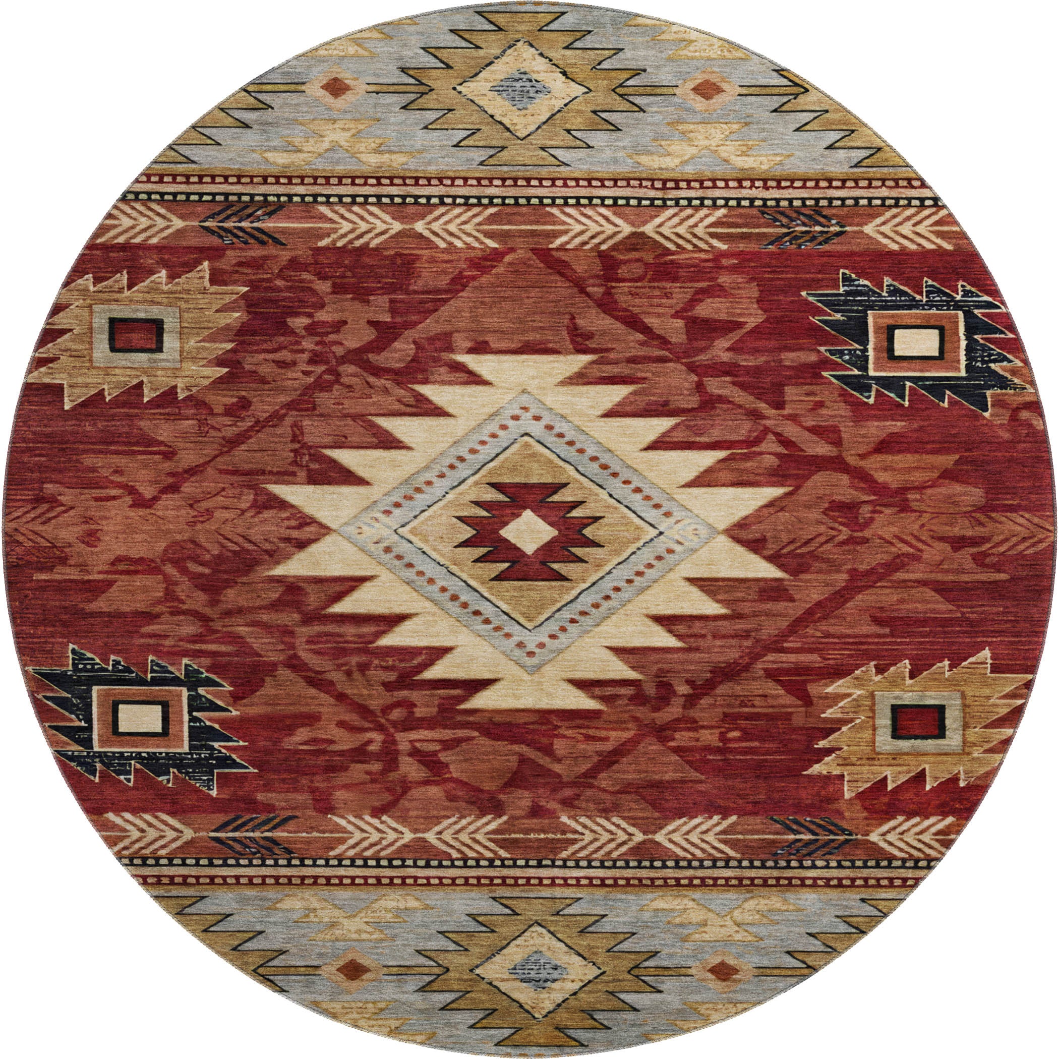 Valletta Machine Washable Transitional Paprika Orange Rug 8' x 8' #shape_Round