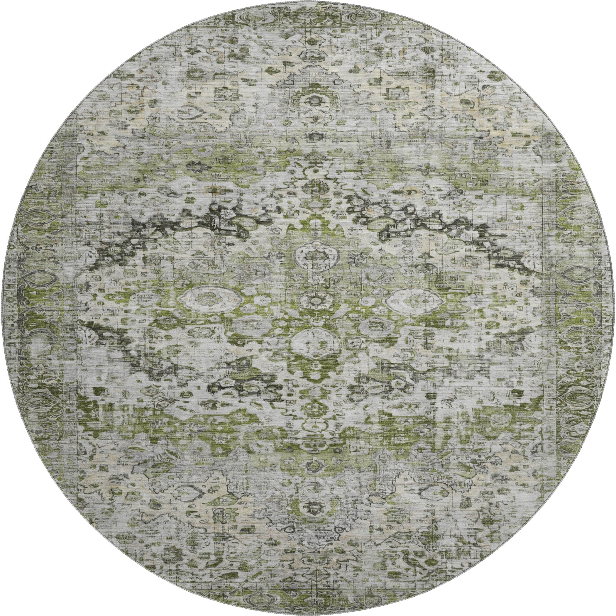 Kotor Machine Washable Traditional Aloe Green Rug 8' x 8' #shape_Round