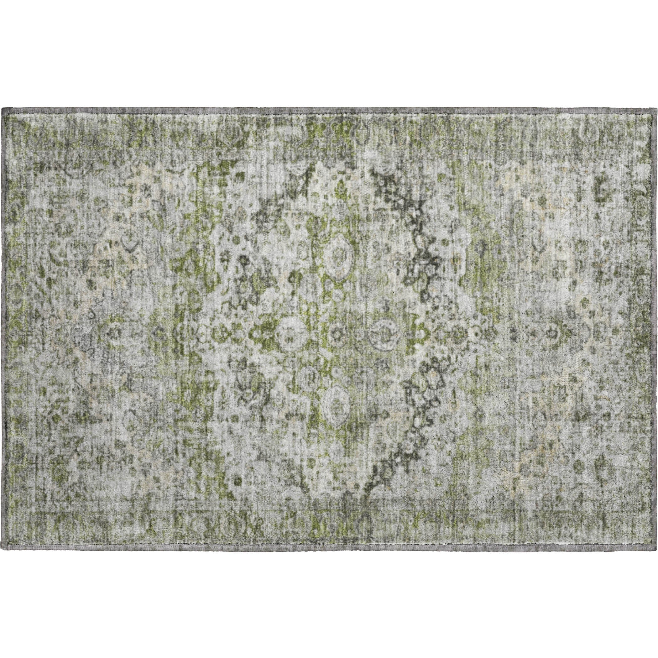 Kotor Machine Washable Traditional Aloe Green Rug 1'8" x 2'6" #shape_Rectangle