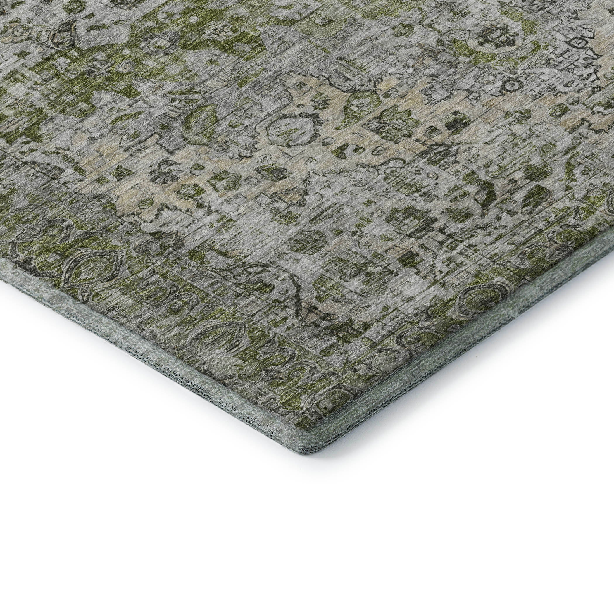 Kotor Machine Washable Traditional Aloe Green Rug 1'8" x 2'6" #shape_Rectangle