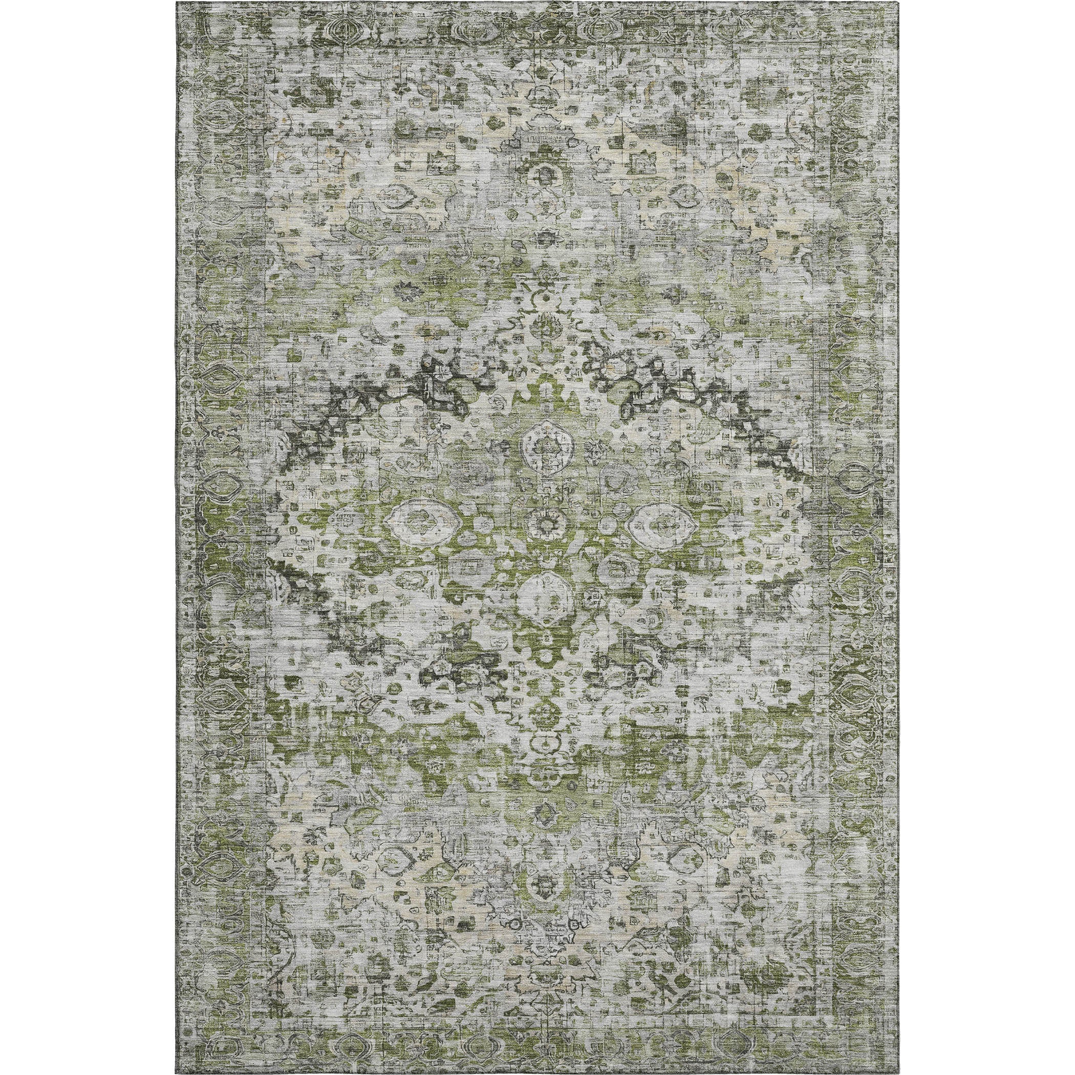Kotor Machine Washable Traditional Aloe Green Rug 2'6" x 3'10" #shape_Rectangle