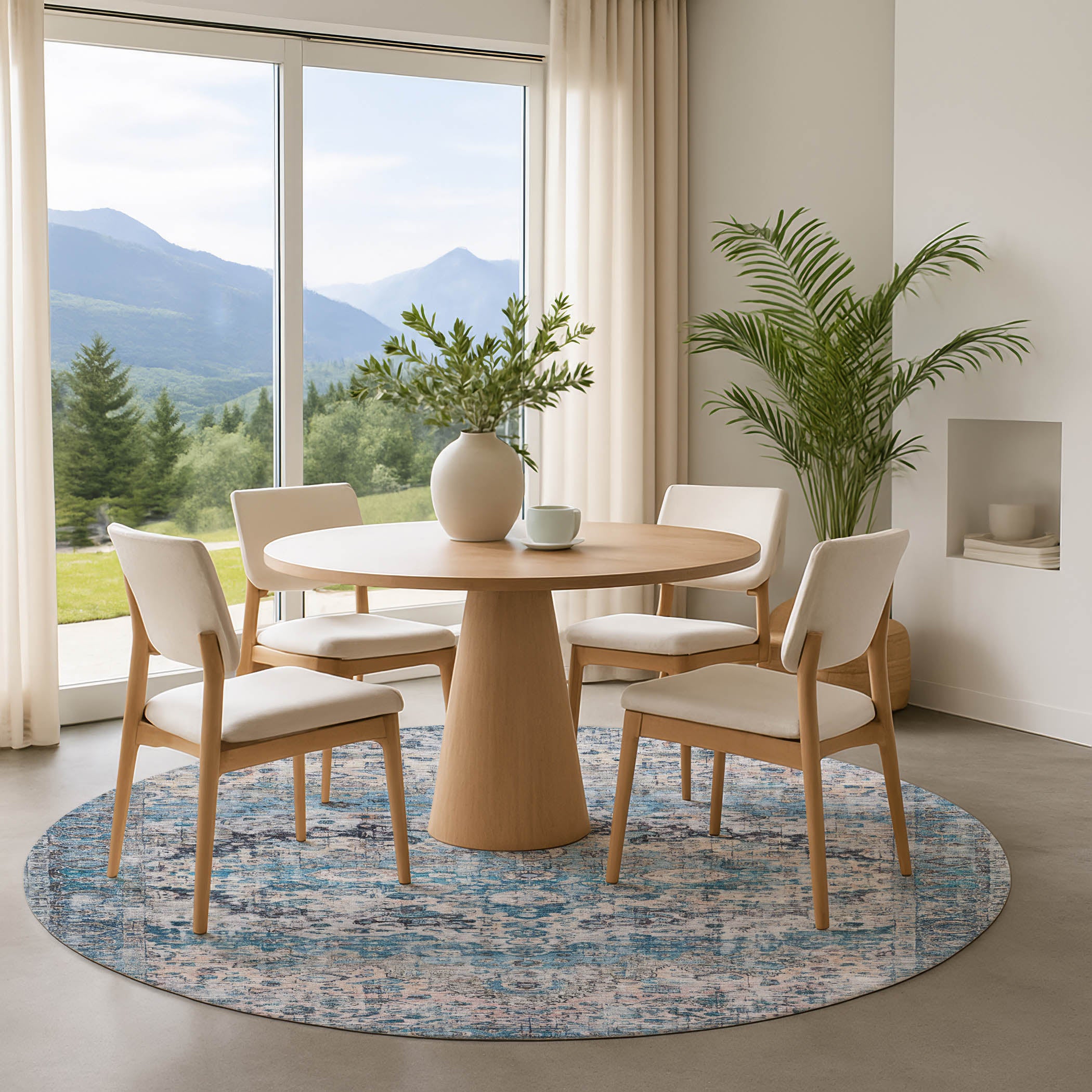 Kotor Machine Washable Traditional Blue Rug 8' x 8' #shape_Round