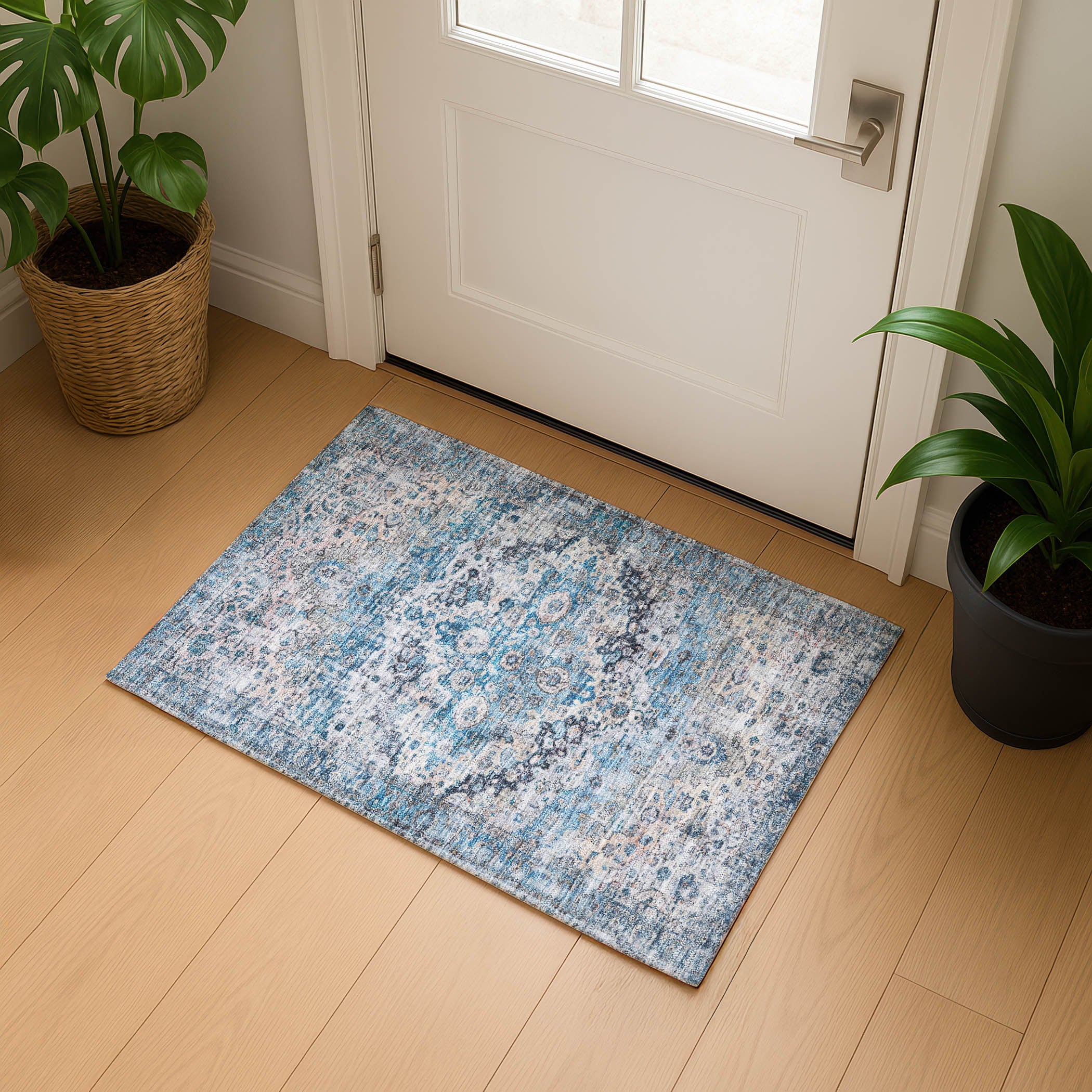Kotor Machine Washable Traditional Blue Rug 1'8" x 2'6" #shape_Rectangle