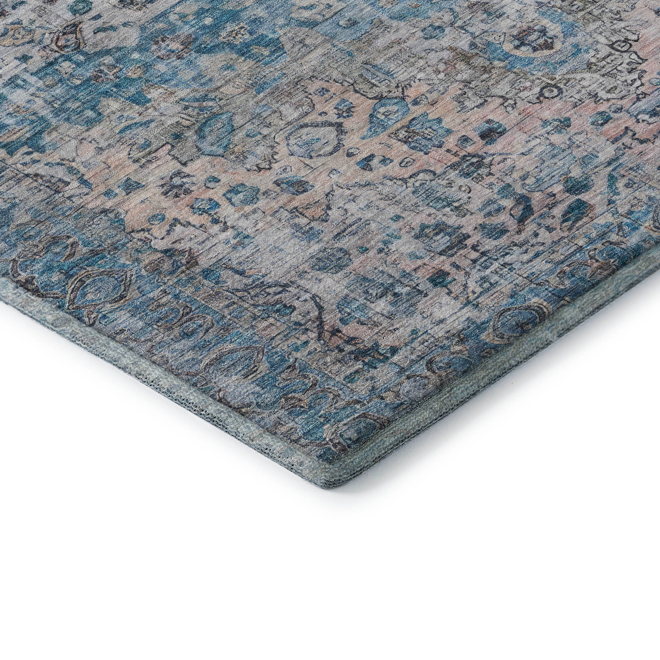 Kotor Machine Washable Traditional Blue Rug 1'8" x 2'6" #shape_Rectangle