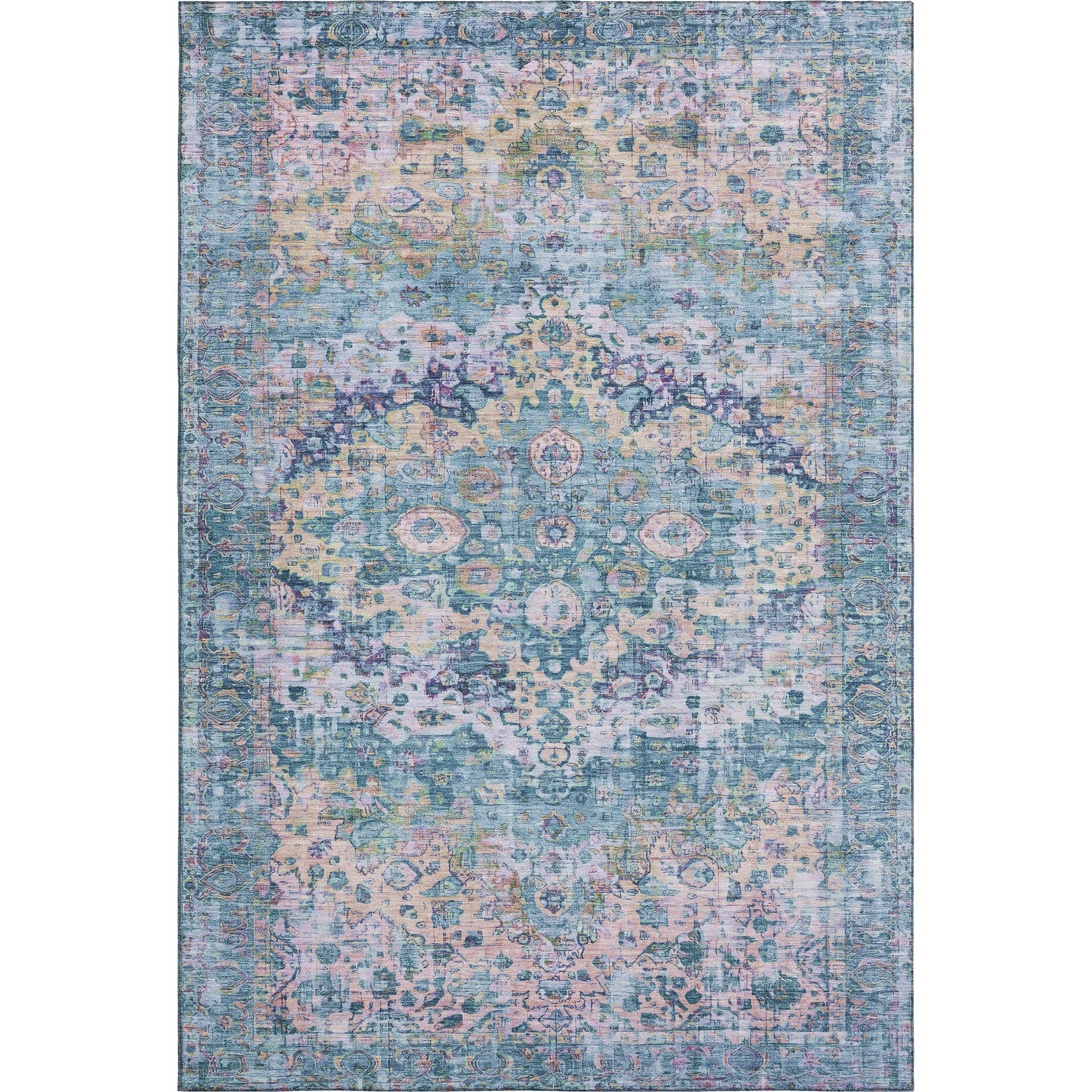 Kotor Machine Washable Traditional Denim Blue Rug 2'6" x 3'10" #shape_Rectangle
