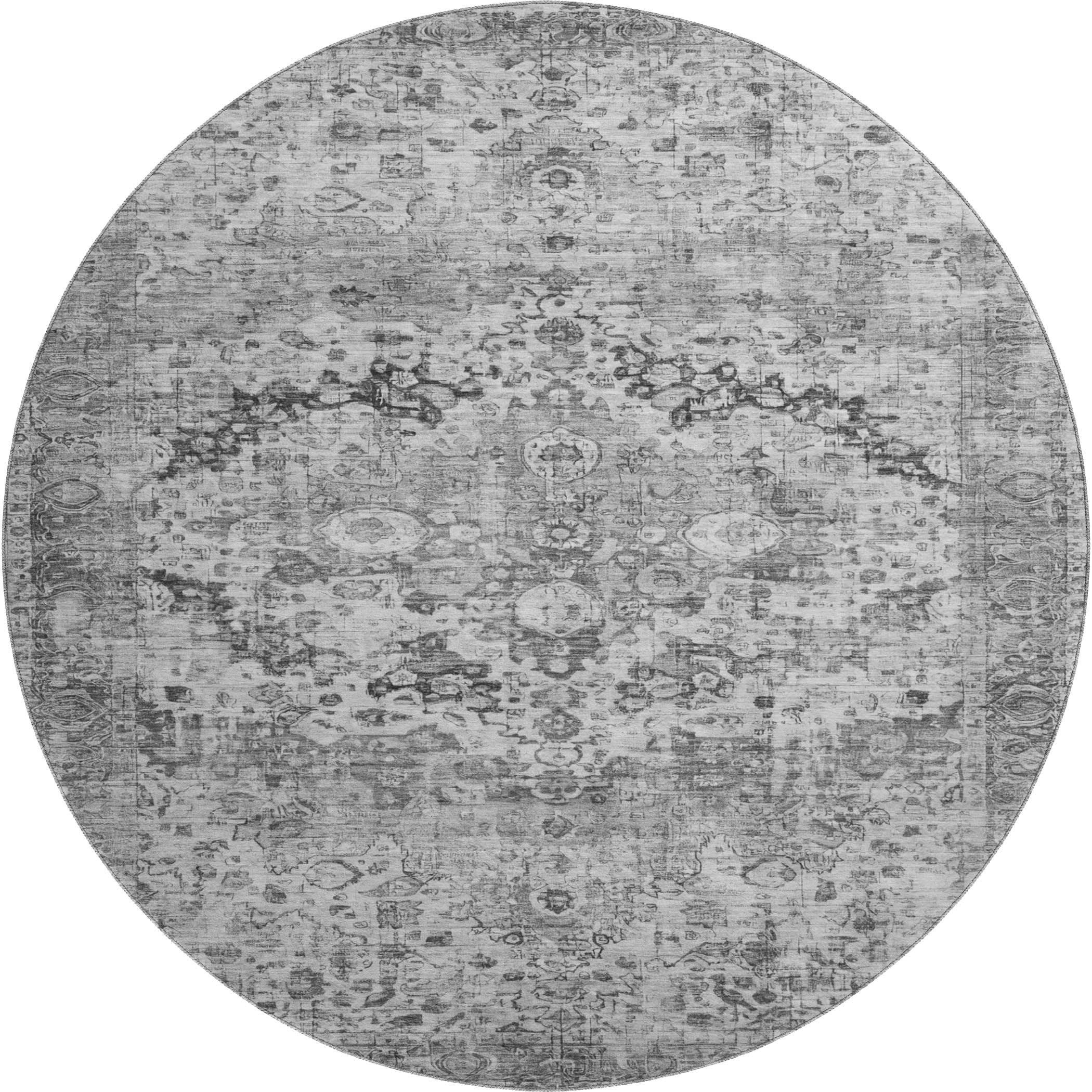 Kotor Machine Washable Traditional Gray Rug 8' x 8' #shape_Round