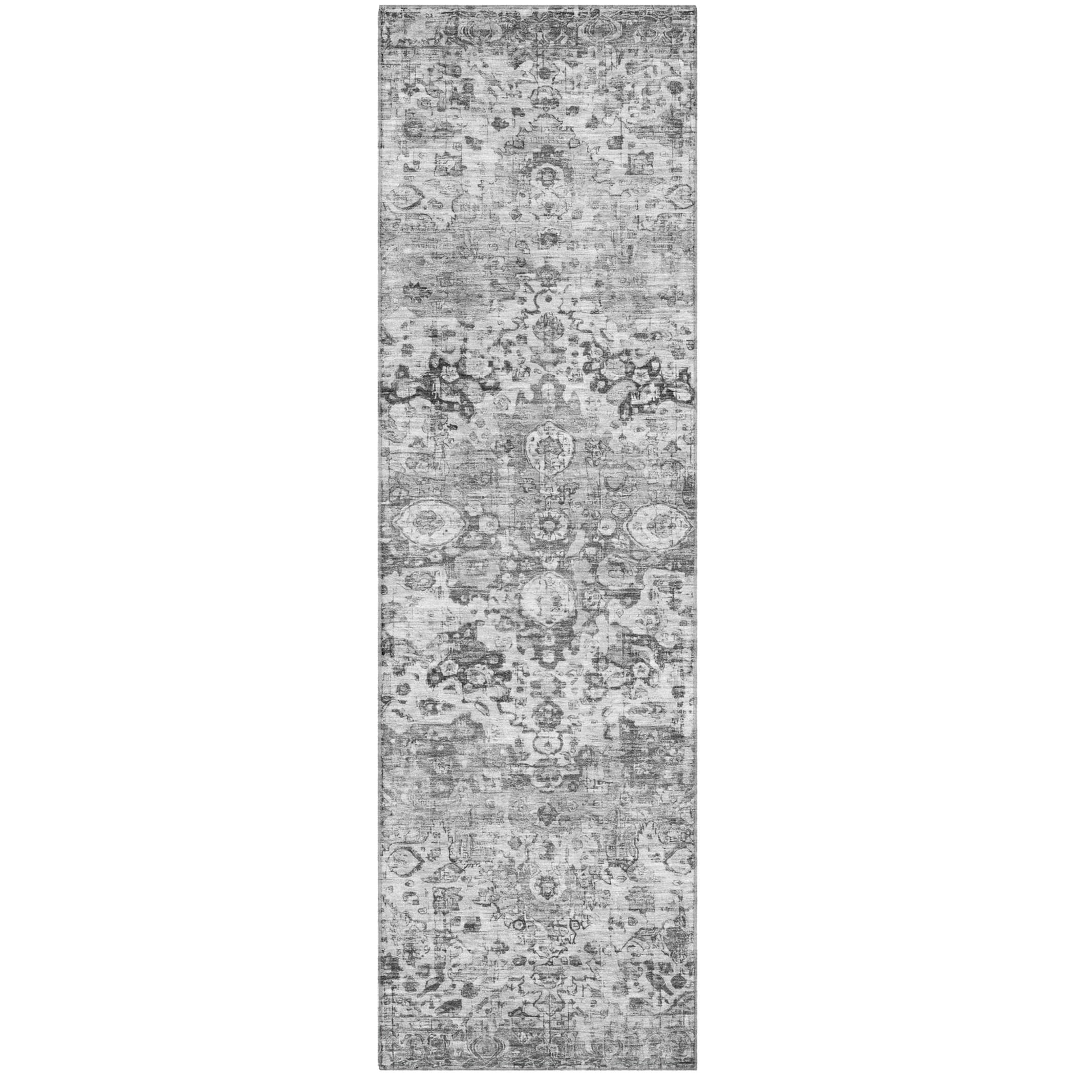 Kotor Machine Washable Traditional Gray Rug 2'3" x 7'6" #shape_Runner