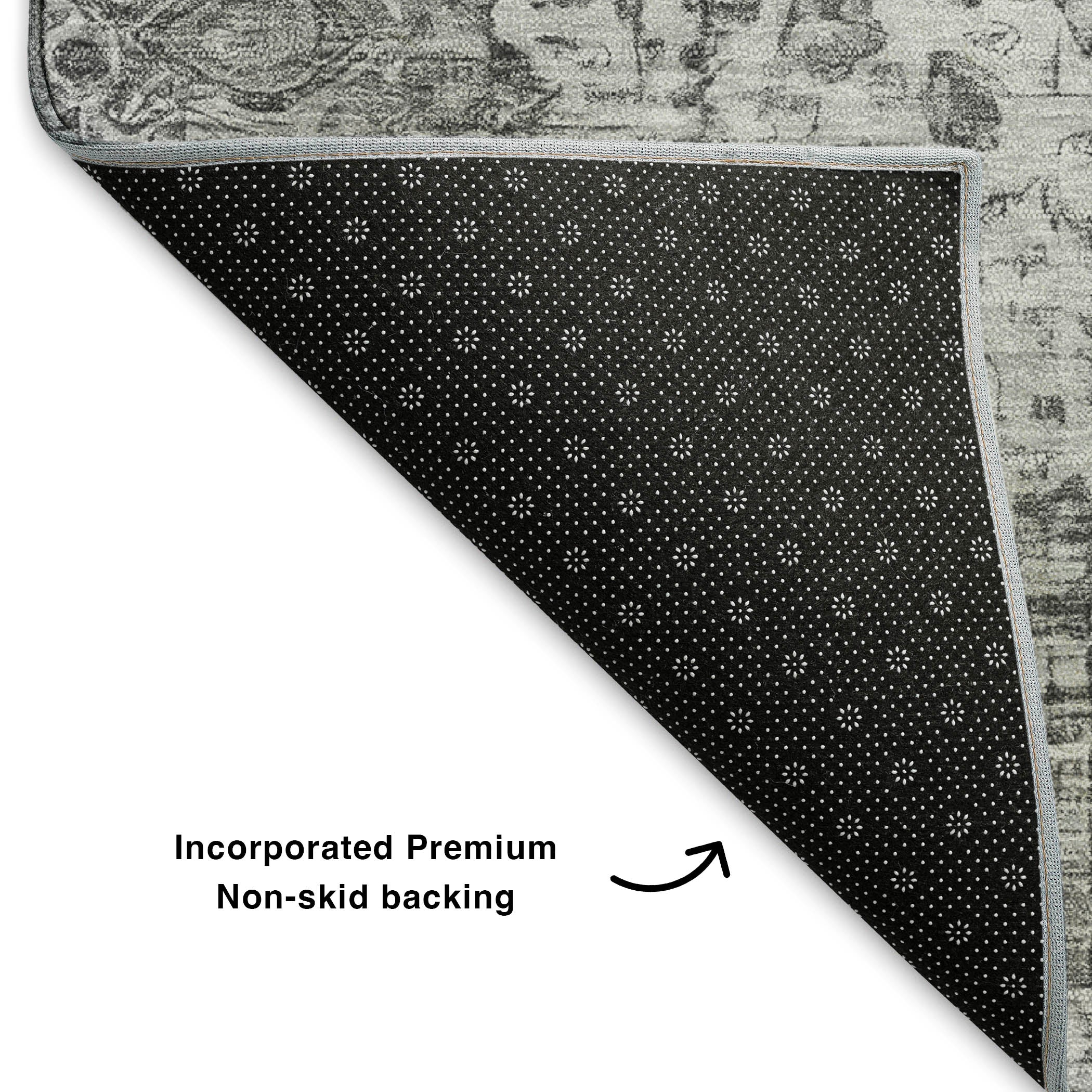 Kotor Machine Washable Traditional Gray Rug 1'8" x 2'6" #shape_Rectangle