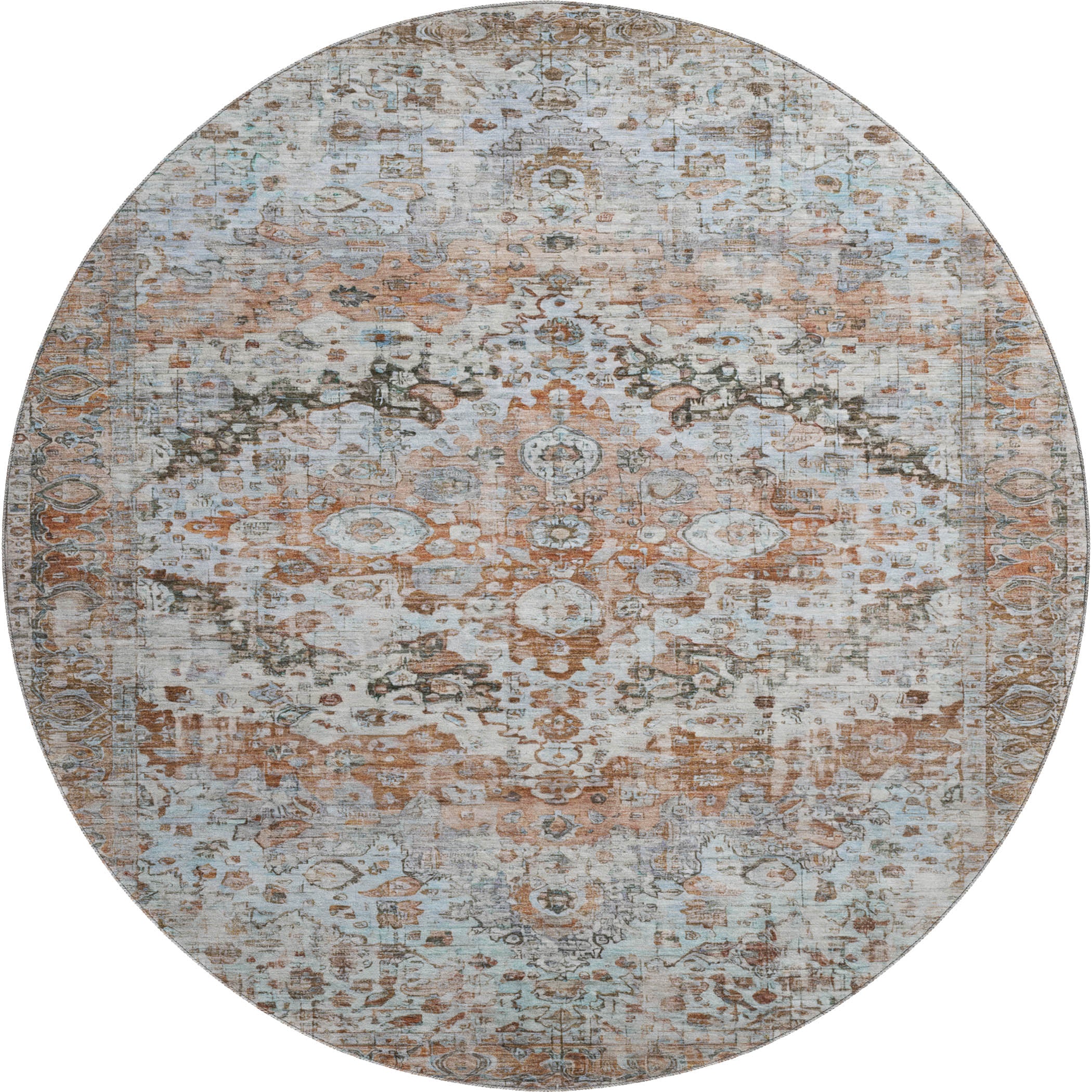 Kotor Machine Washable Traditional Paprika Orange Rug 8' x 8' #shape_Round
