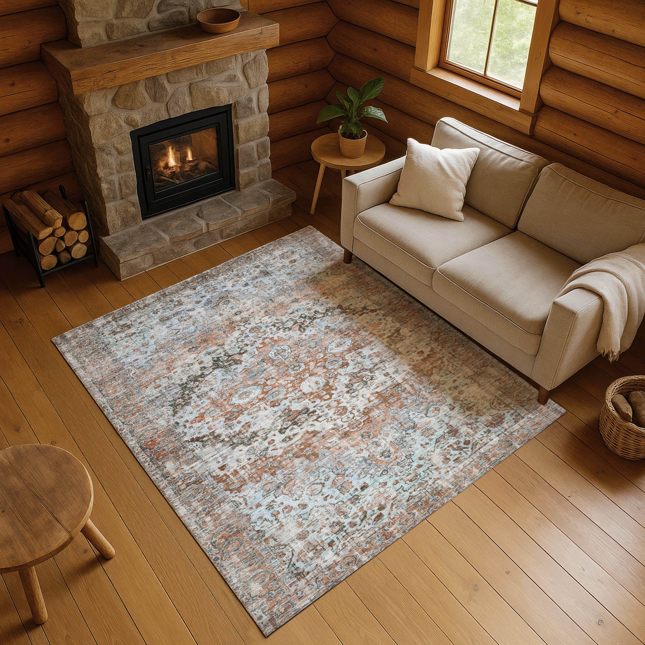Kotor Machine Washable Traditional Paprika Orange Rug 2'6" x 3'10" #shape_Rectangle