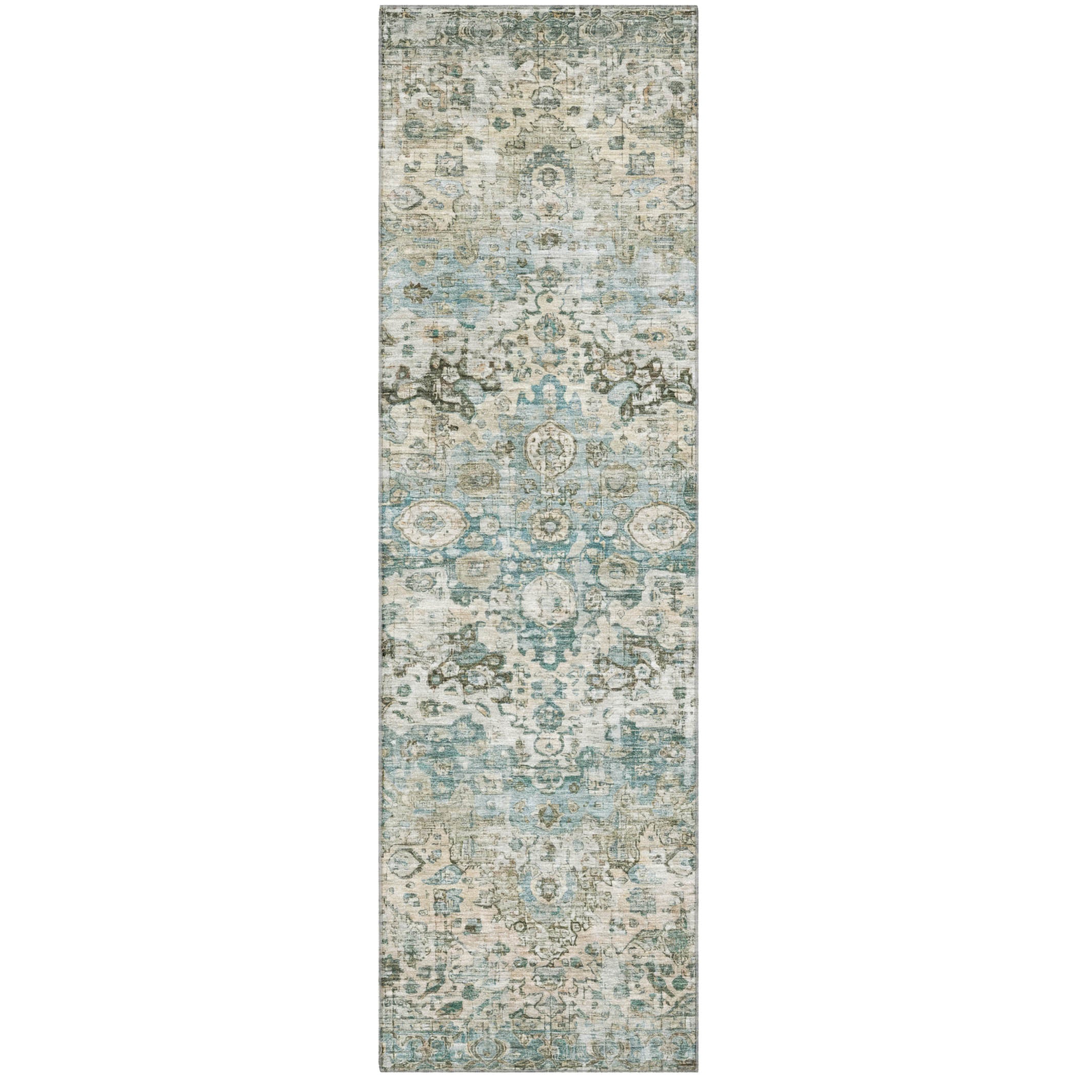 Kotor Machine Washable Traditional Sage Green Rug 2'3" x 7'6" #shape_Runner
