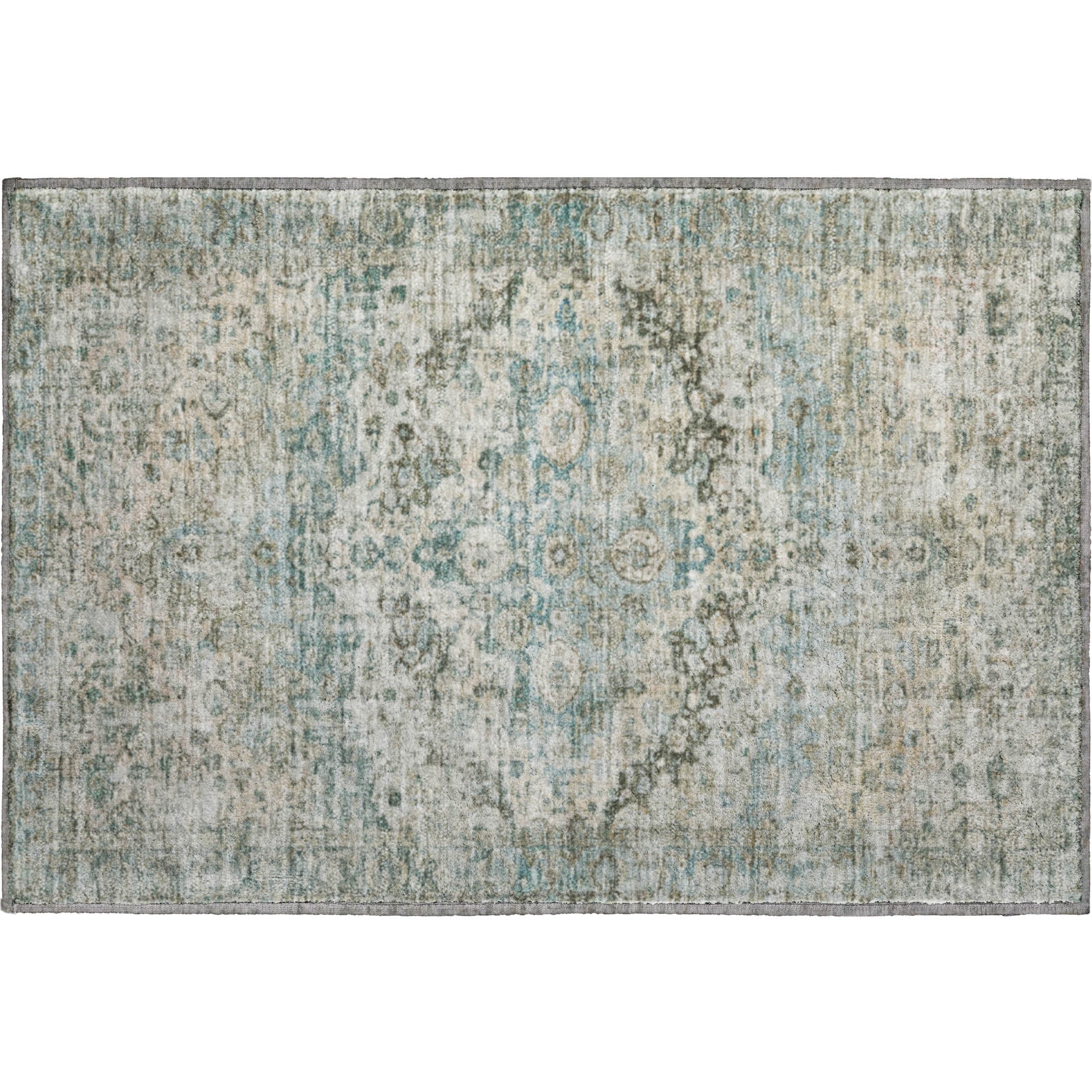 Kotor Machine Washable Traditional Sage Green Rug 1'8" x 2'6" #shape_Rectangle