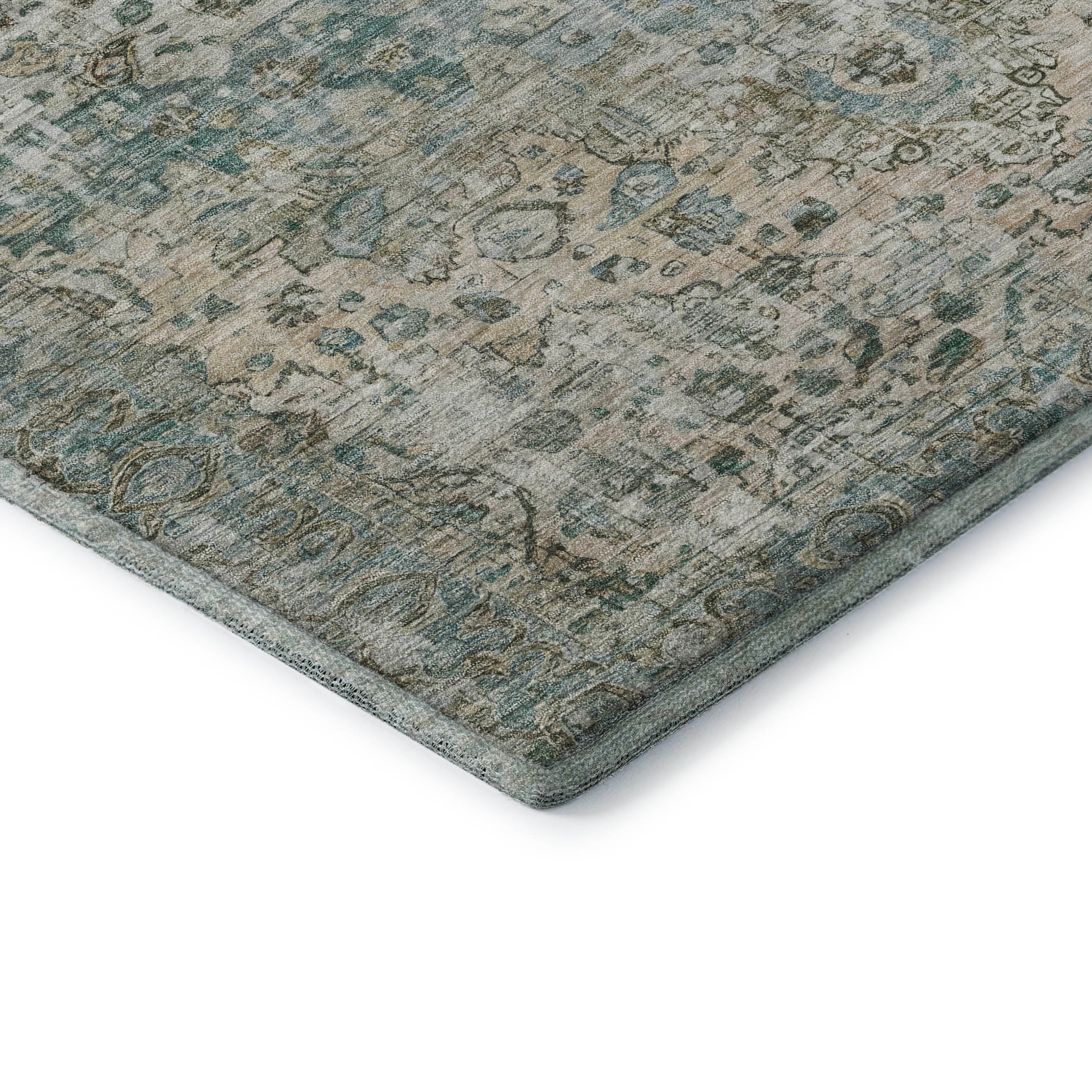 Kotor Machine Washable Traditional Sage Green Rug 1'8" x 2'6" #shape_Rectangle