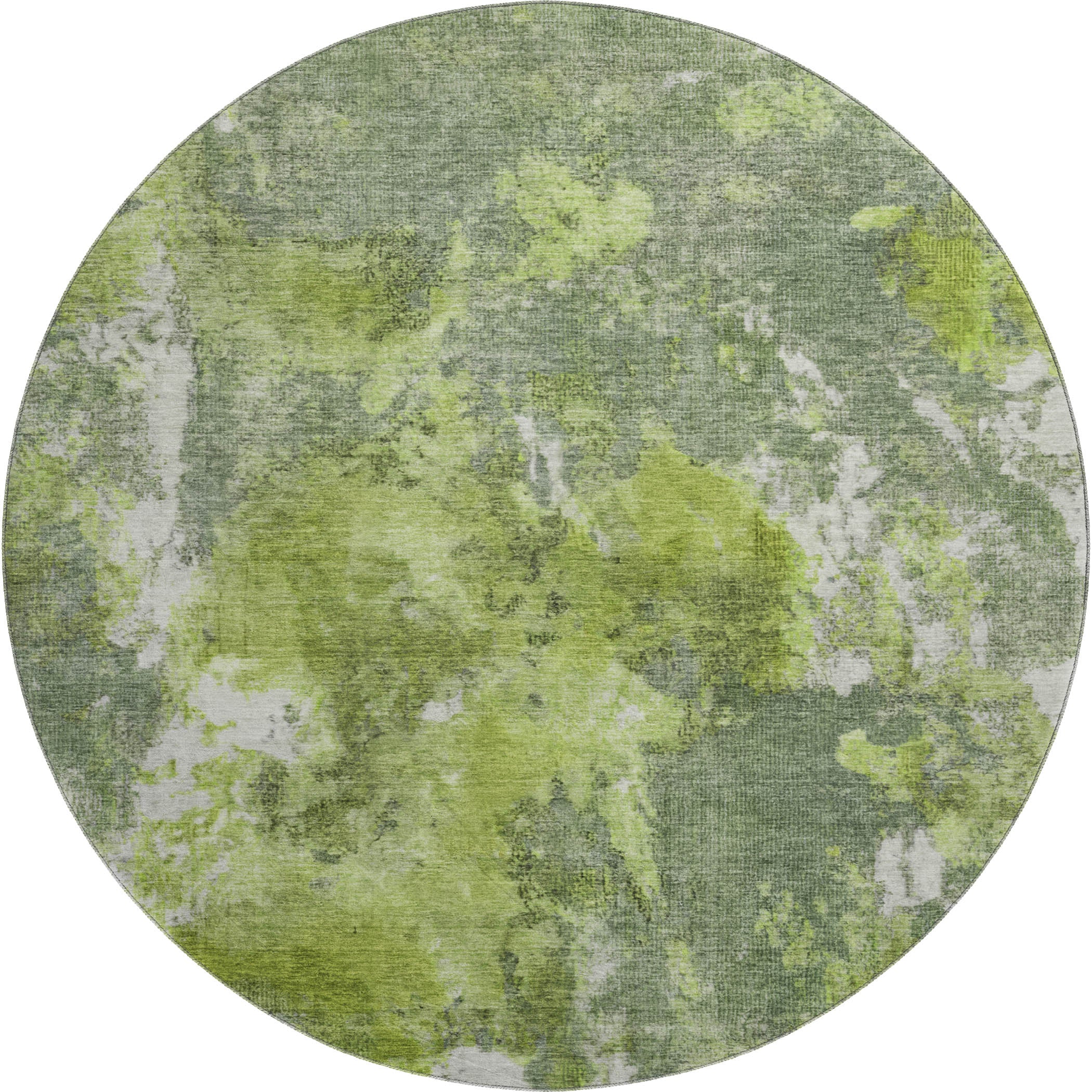 Queenstown Machine Washable Transitional Aloe Green Rug 8' x 8' #shape_Round