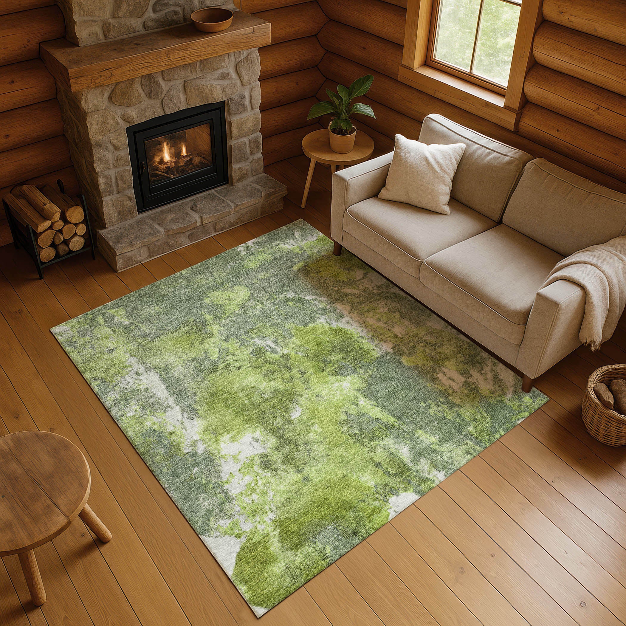 Queenstown Machine Washable Transitional Aloe Green Rug 2'6" x 3'10" #shape_Rectangle