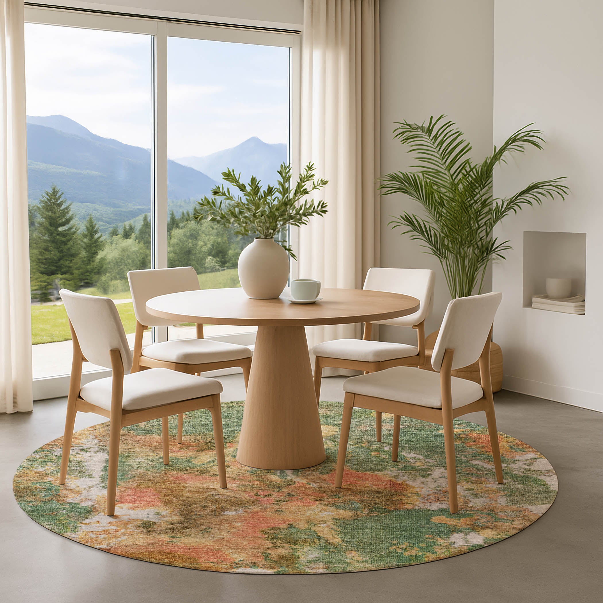 Queenstown Machine Washable Transitional Fern Green Rug 8' x 8' #shape_Round