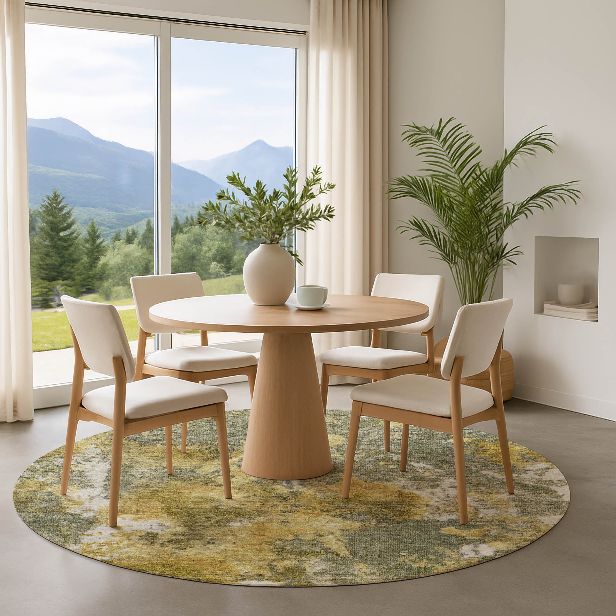 Queenstown Machine Washable Transitional Taupe Brown Rug 8' x 8' #shape_Round