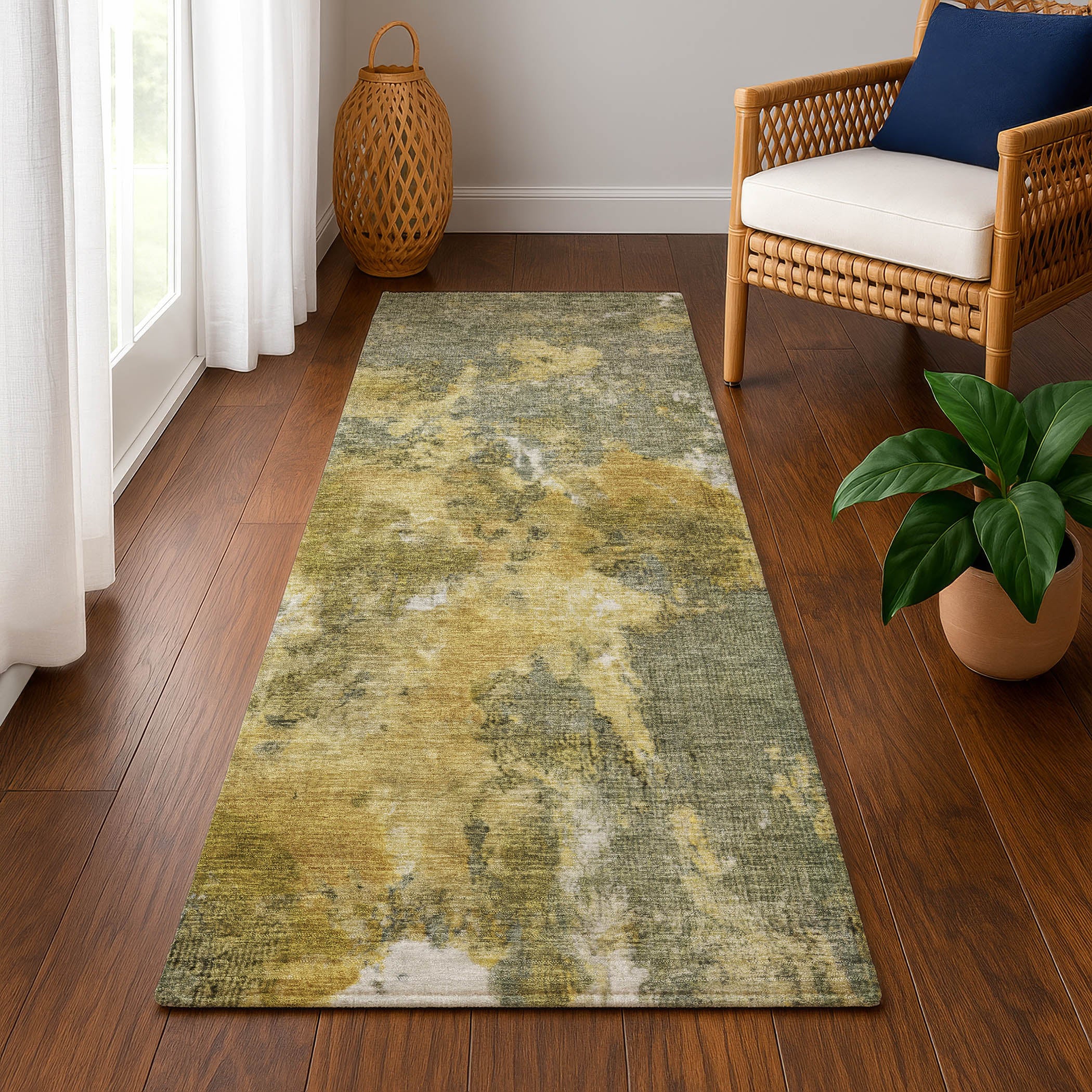 Queenstown Machine Washable Transitional Taupe Brown Rug 2'3" x 7'6" #shape_Runner