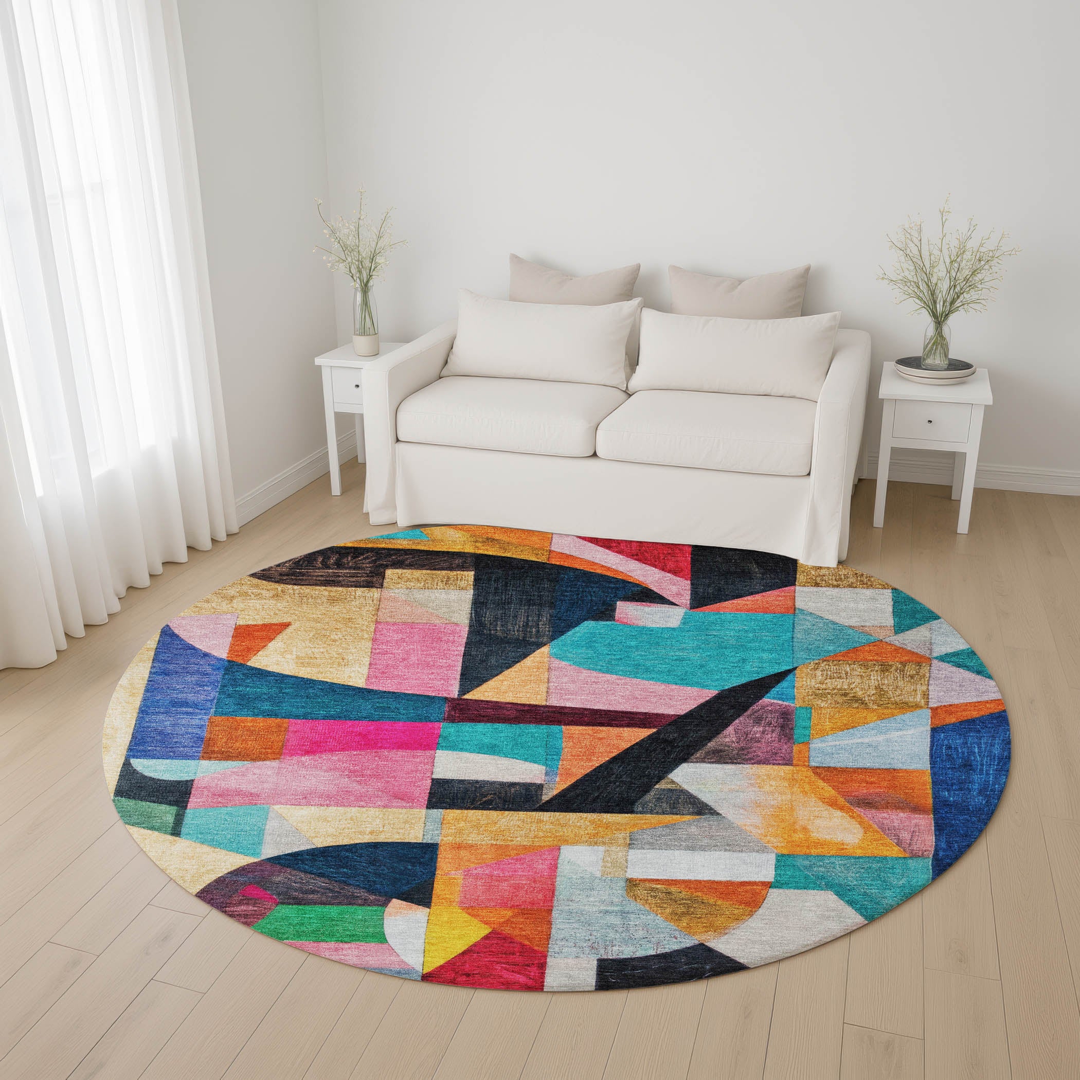 Lucerne Machine Washable Transitional Blue Rug 8' x 8' #shape_Round