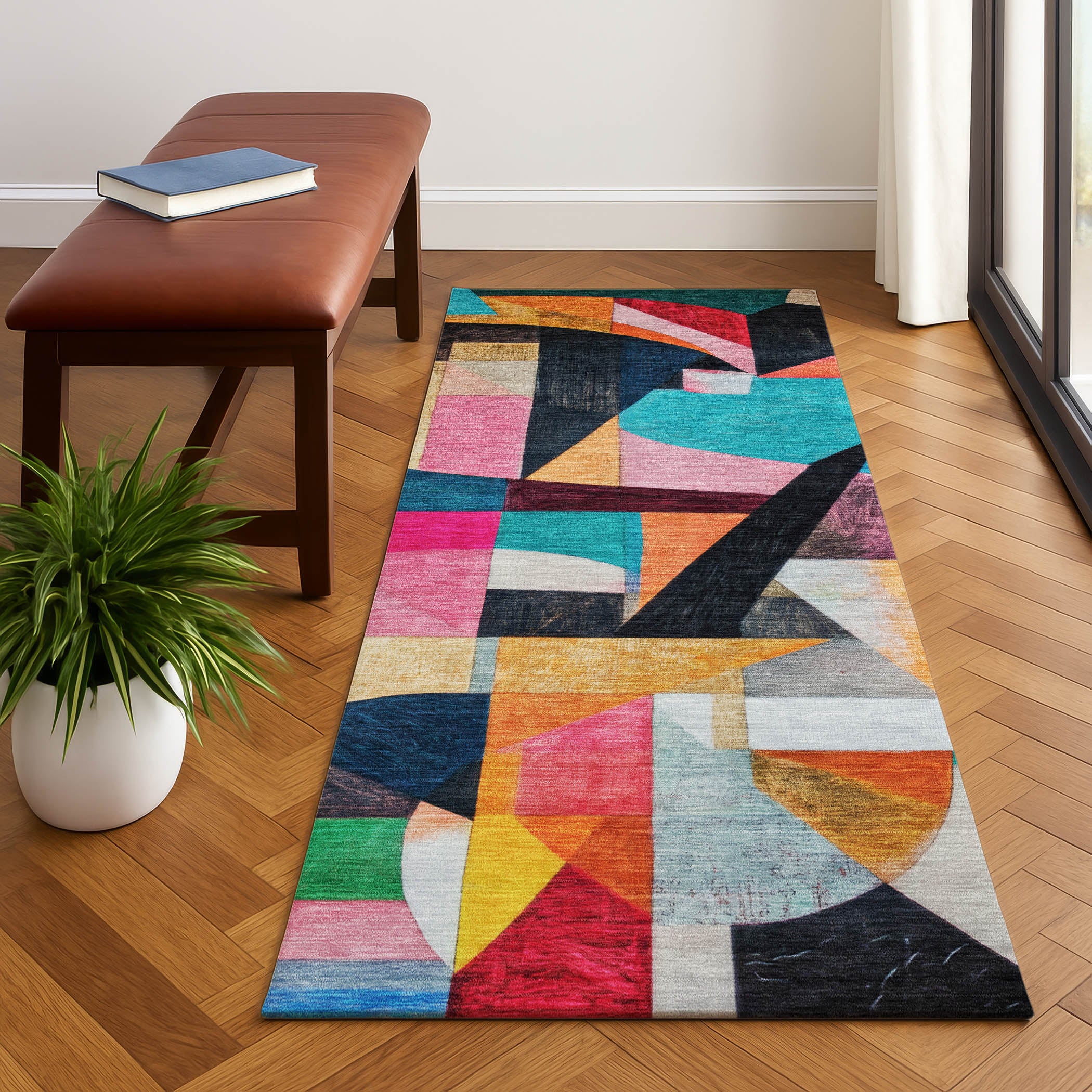 Lucerne Machine Washable Transitional Blue Rug 2'3" x 7'6" #shape_Runner