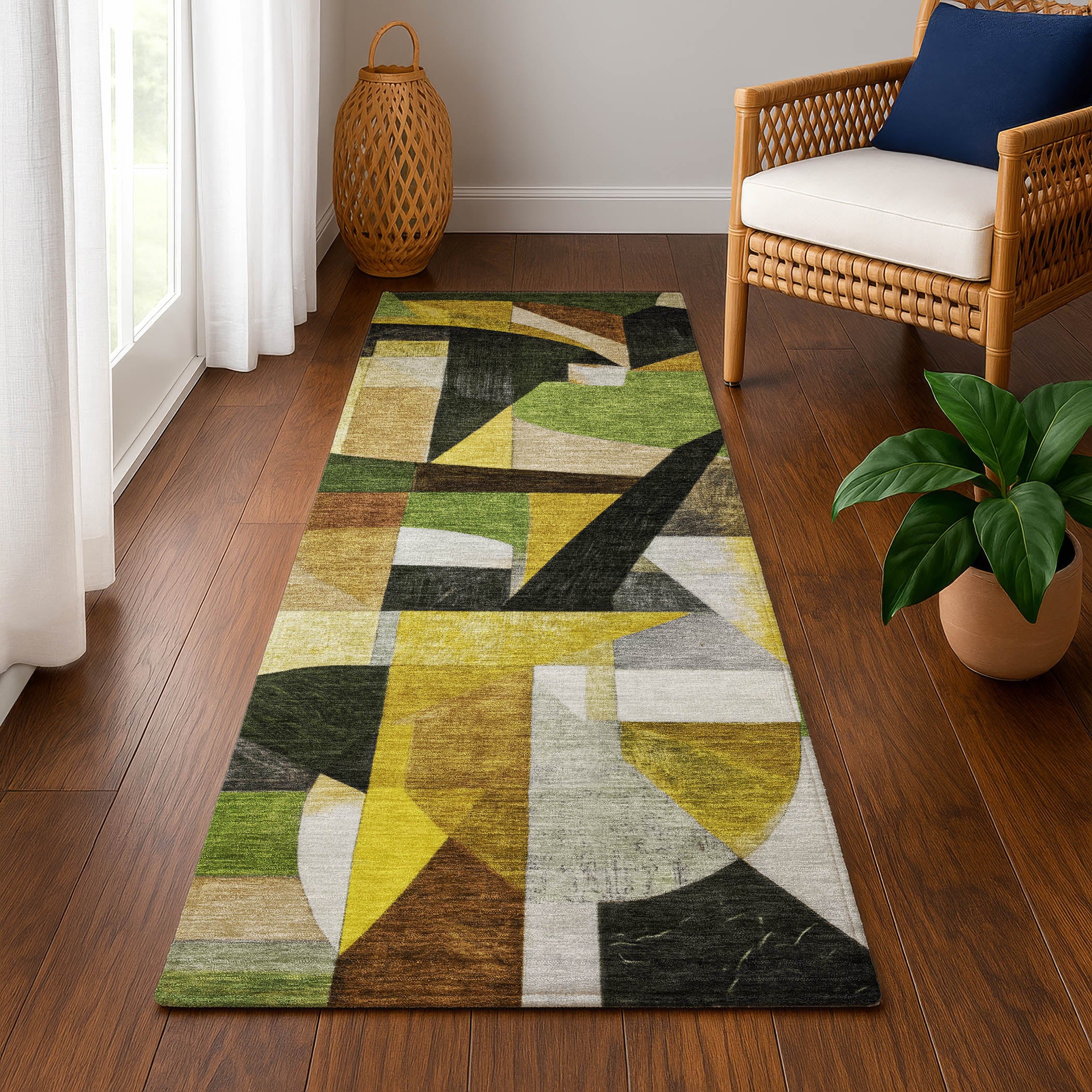 Lucerne Machine Washable Transitional Green Rug 2'3" x 7'6" #shape_Runner