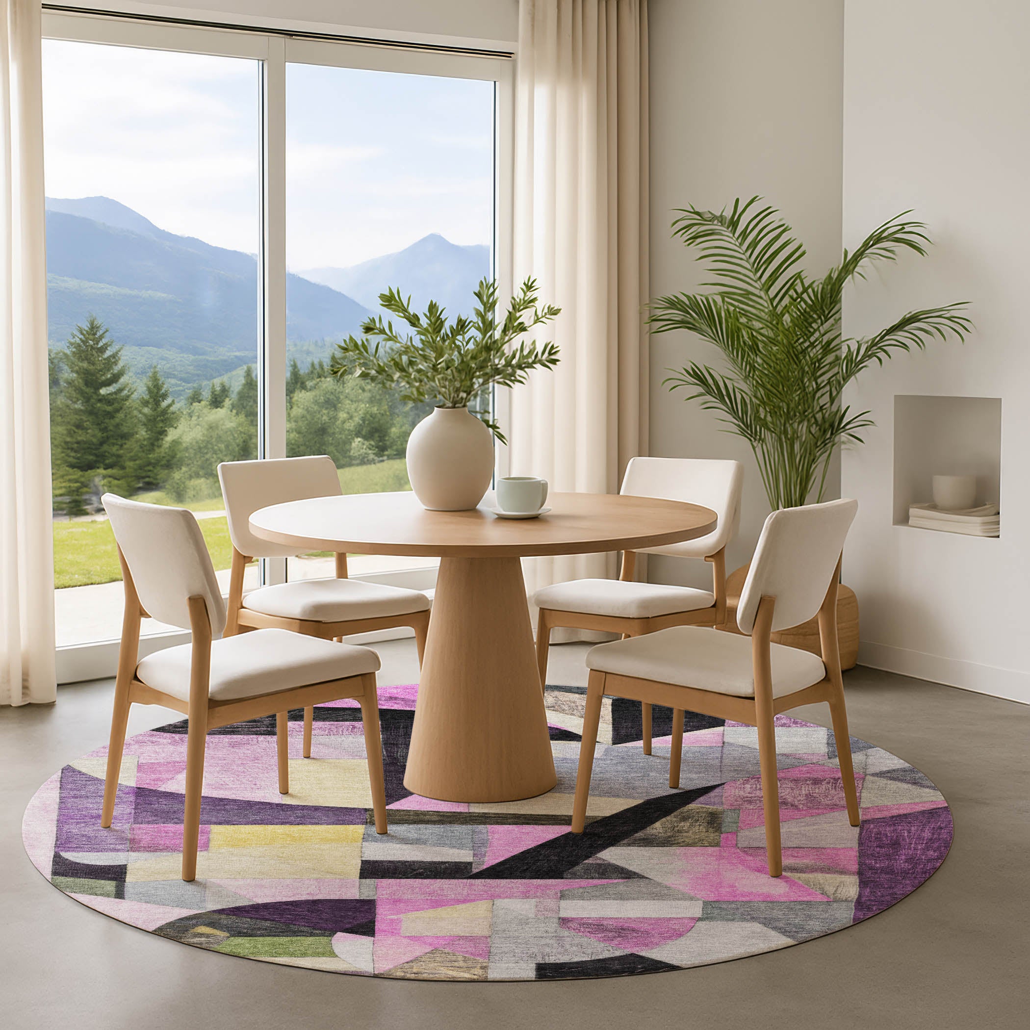 Lucerne Machine Washable Transitional Purple Rug 8' x 8' #shape_Round