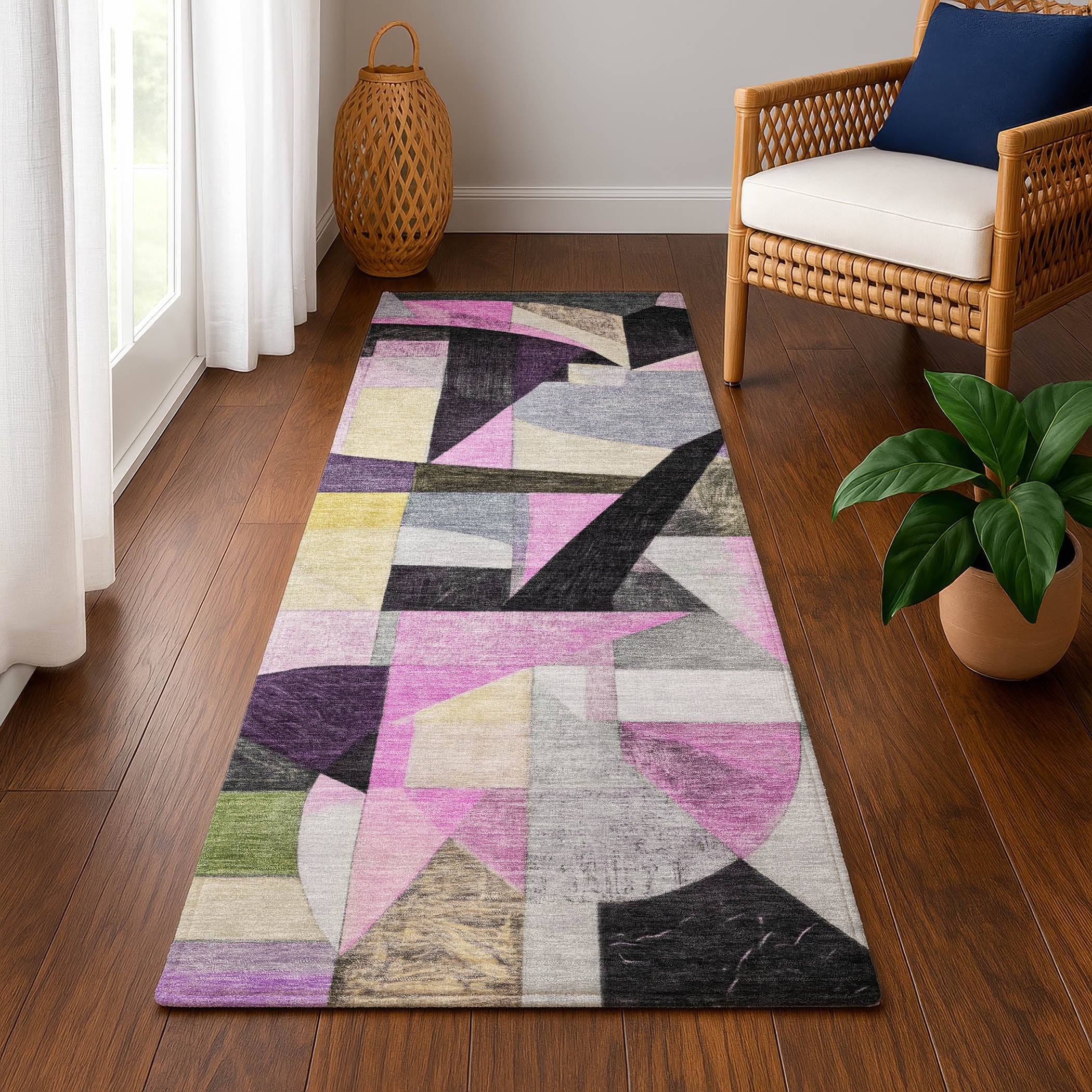 Lucerne Machine Washable Transitional Purple Rug 2'3" x 7'6" #shape_Runner