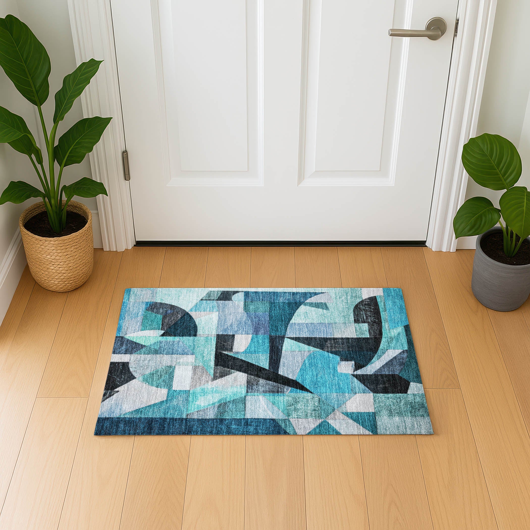 Lucerne Machine Washable Transitional Teal Rug 1'8" x 2'6" #shape_Rectangle
