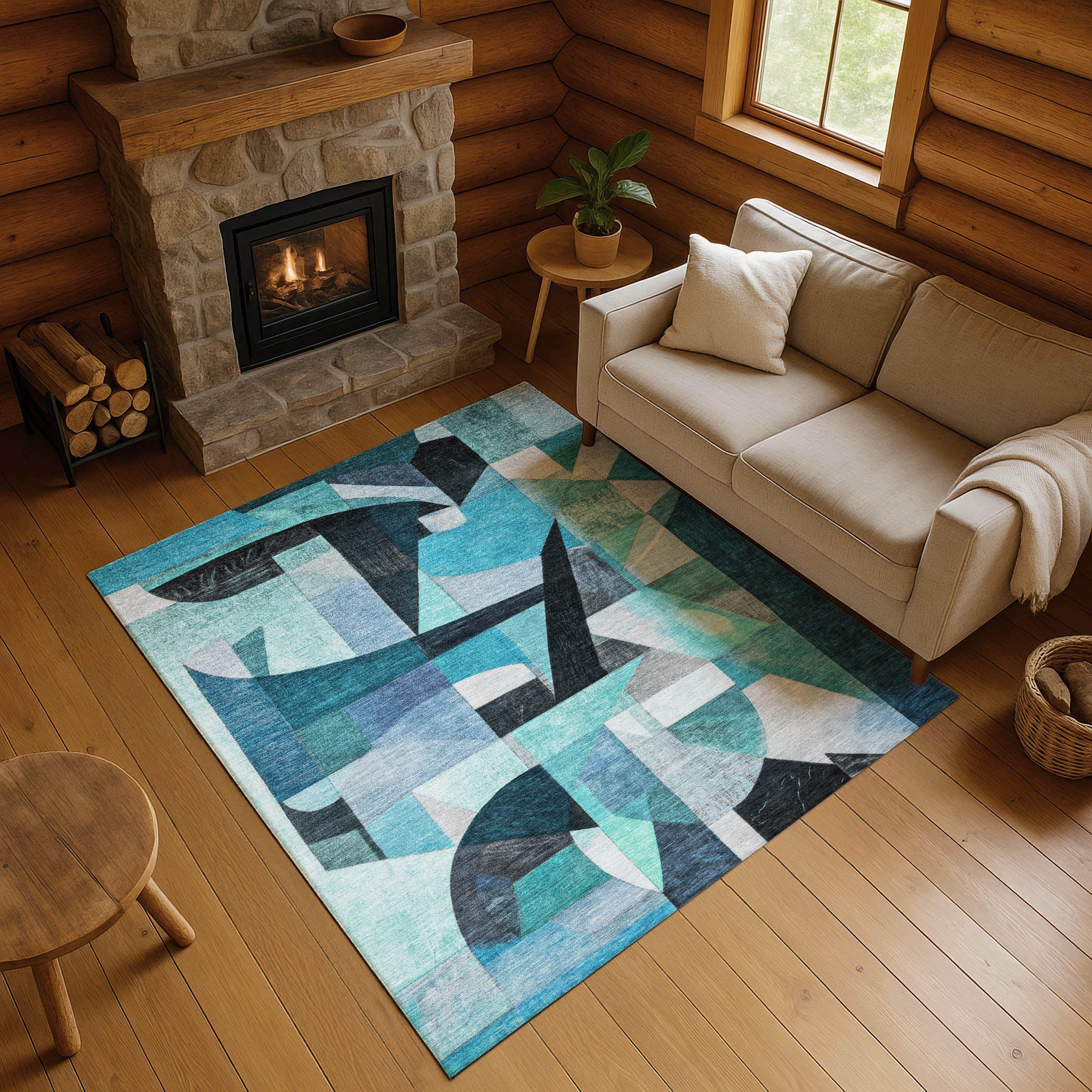 Lucerne Machine Washable Transitional Teal Rug 2'6" x 3'10" #shape_Rectangle