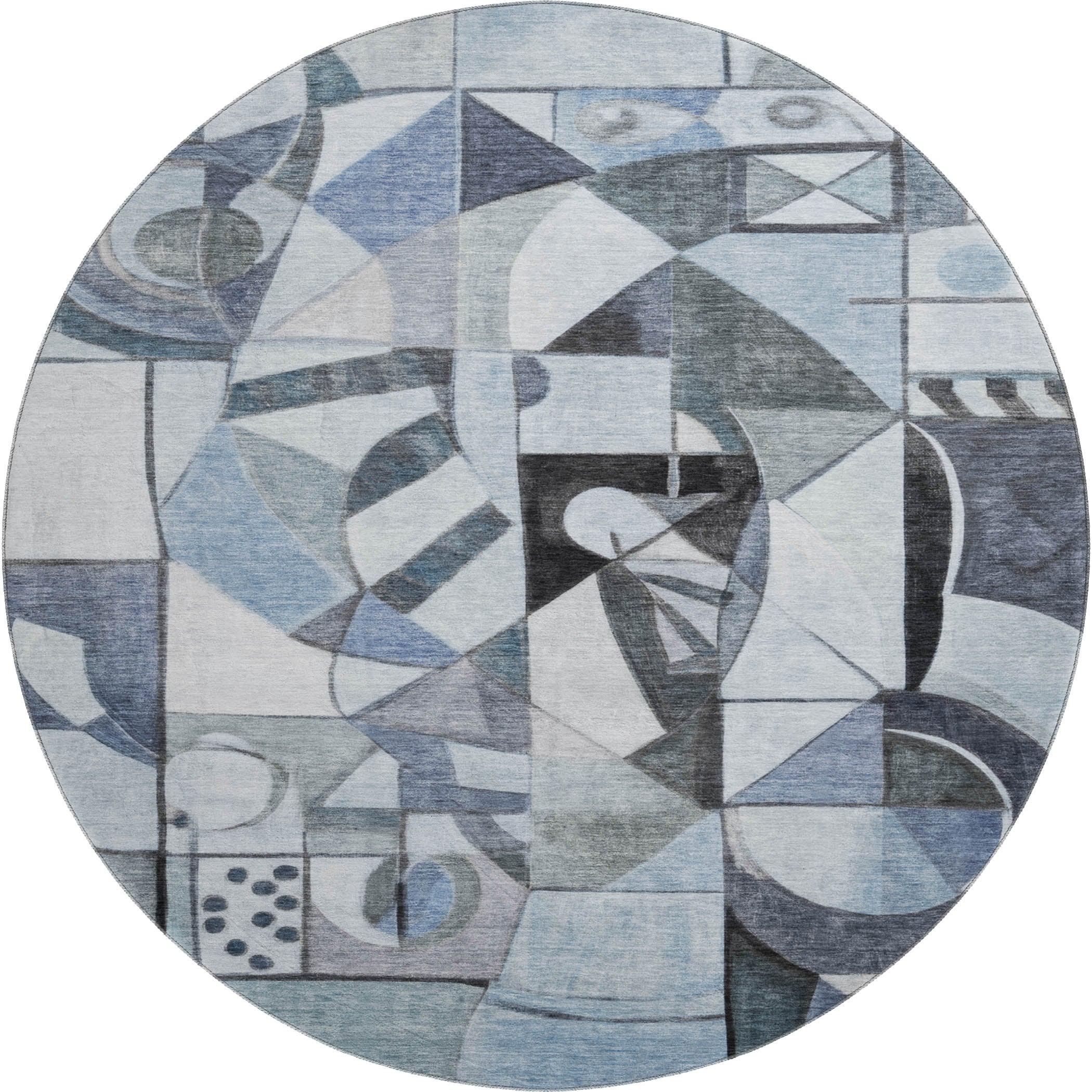 Queenstown Machine Washable Transitional Denim Blue Rug 8' x 8' #shape_Round