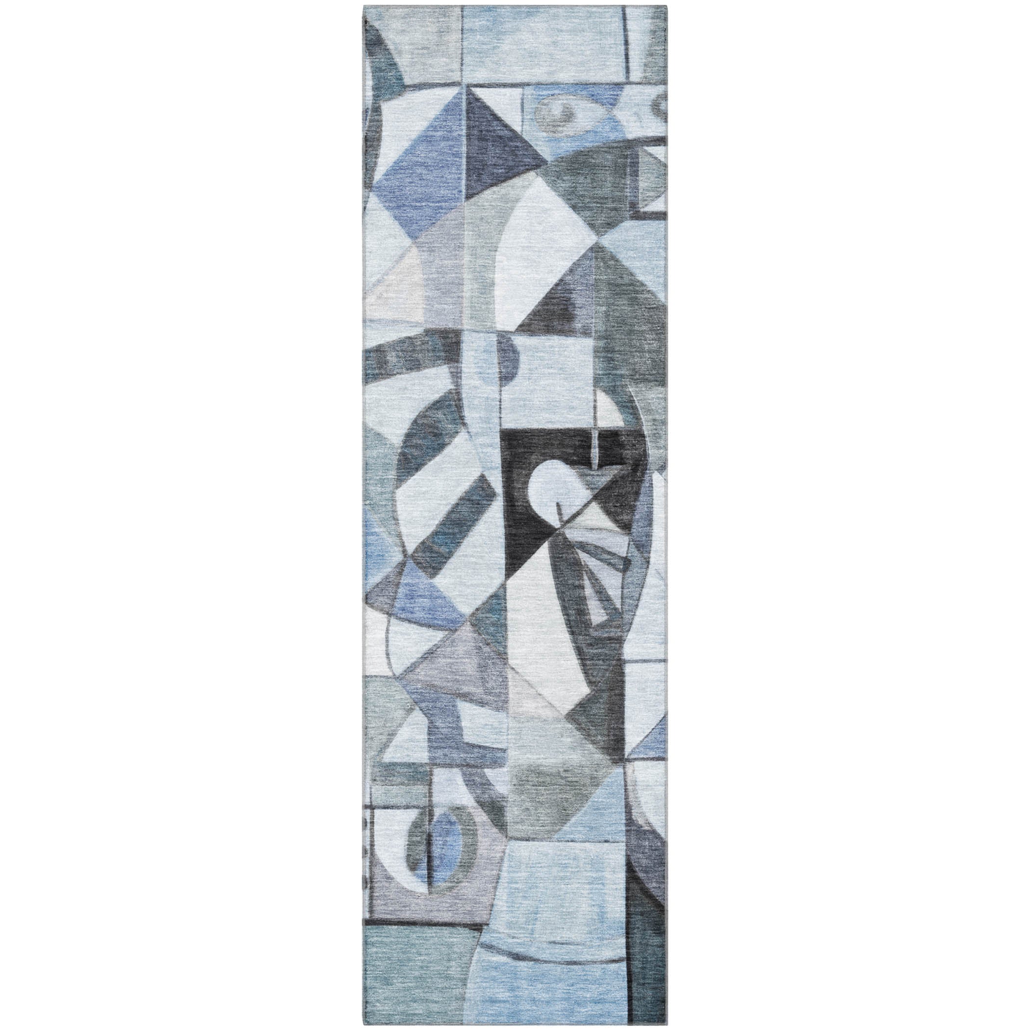 Queenstown Machine Washable Transitional Denim Blue Rug 2'3" x 7'6" #shape_Runner