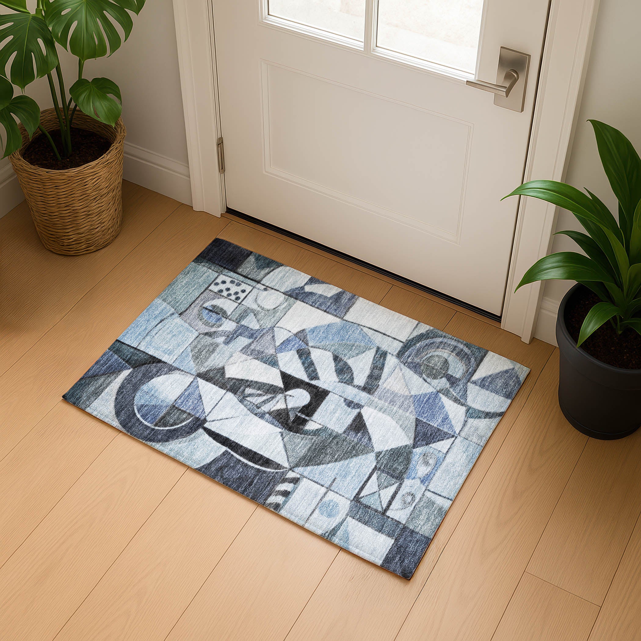 Queenstown Machine Washable Transitional Denim Blue Rug 1'8" x 2'6" #shape_Rectangle
