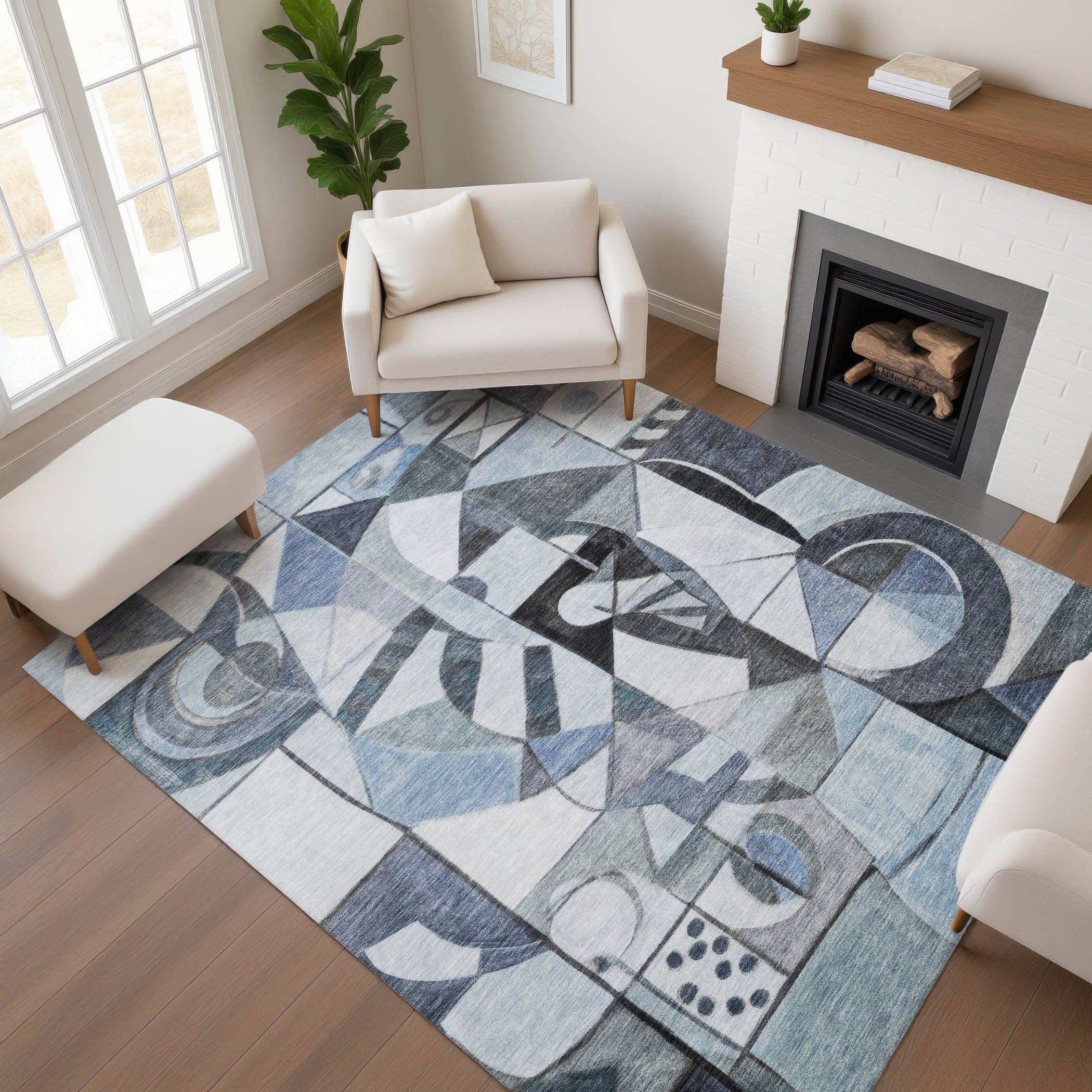 Queenstown Machine Washable Transitional Denim Blue Rug 2'6" x 3'10" #shape_Rectangle