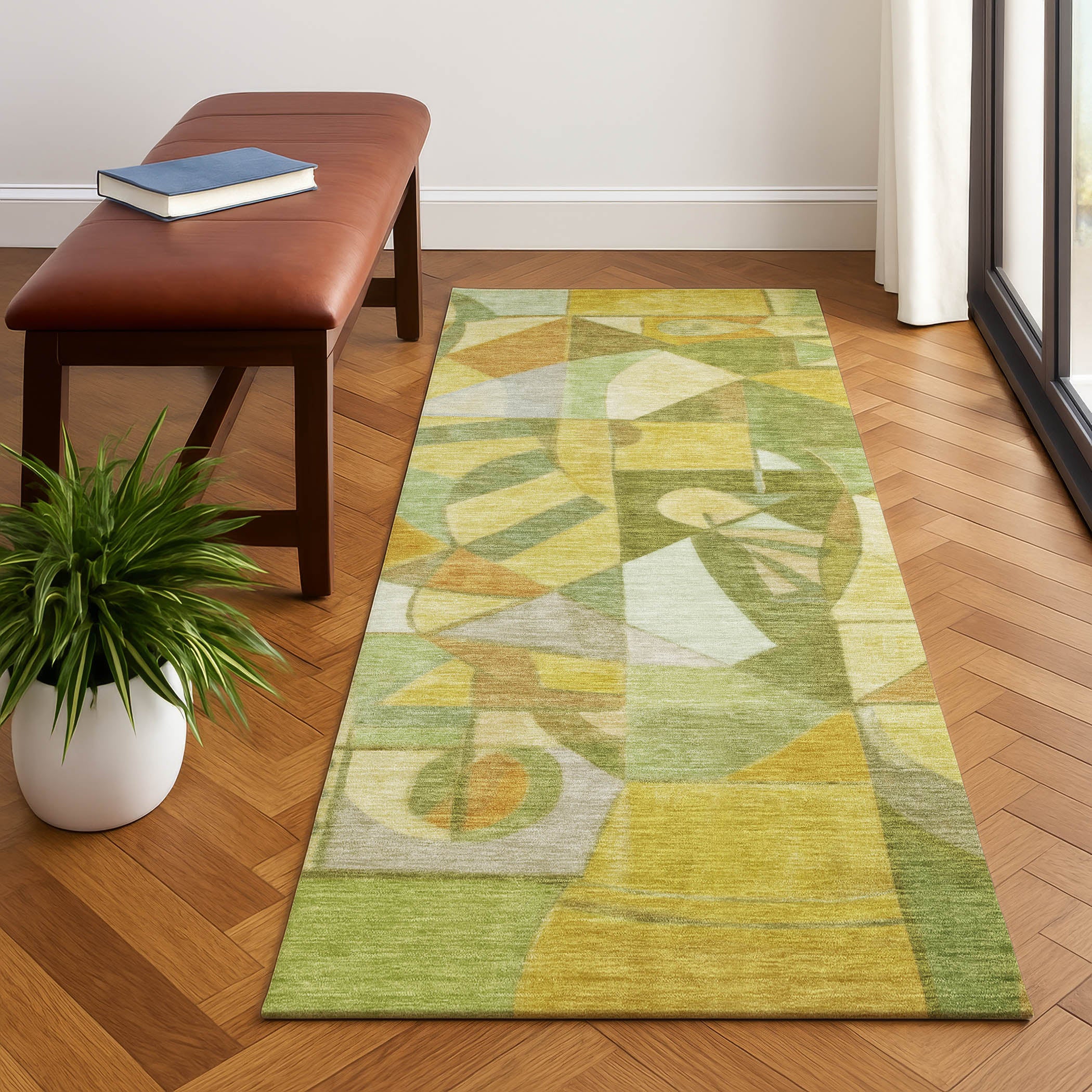 Queenstown Machine Washable Transitional Fern Green Rug 2'3" x 7'6" #shape_Runner