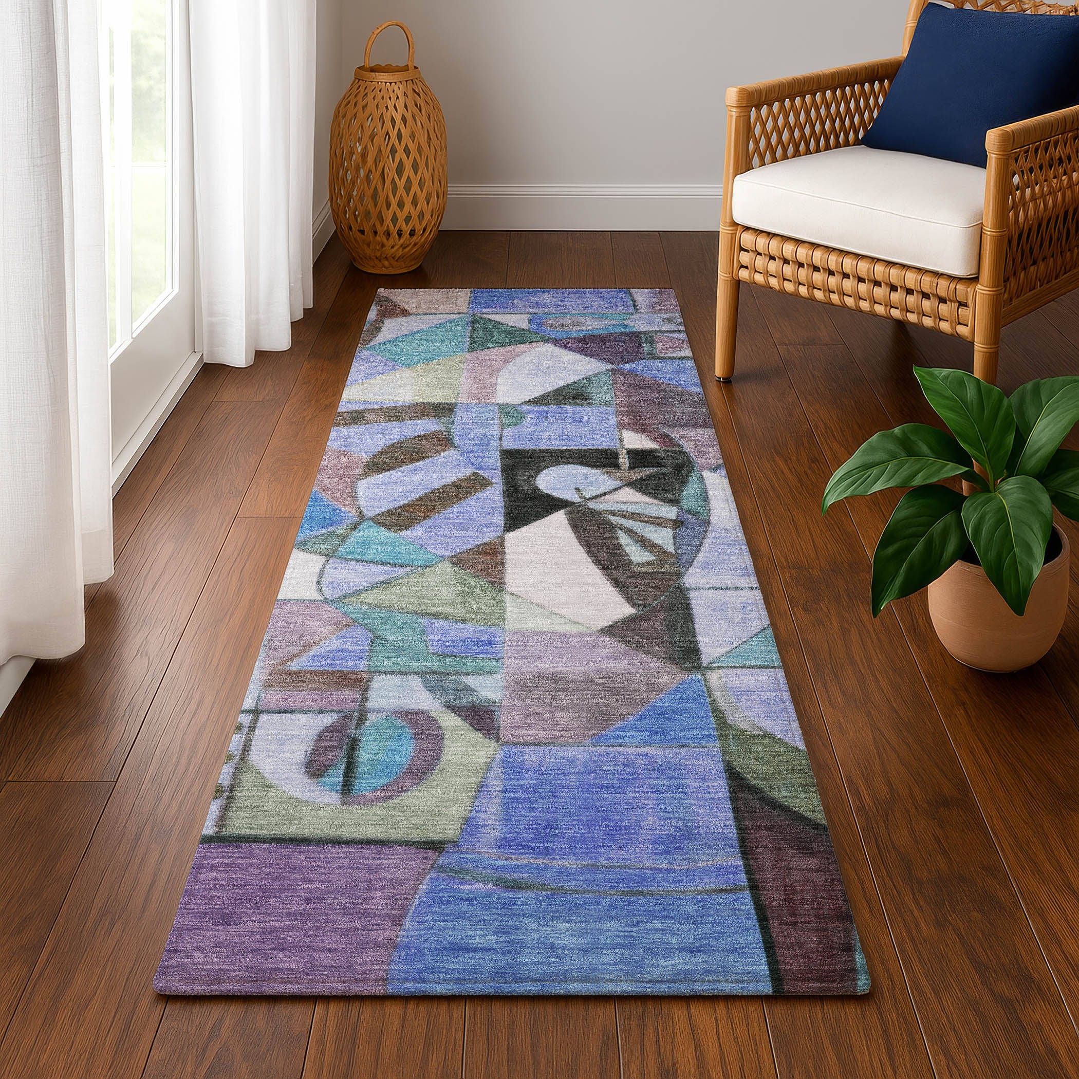 Queenstown Machine Washable Transitional Green Rug 2'3" x 7'6" #shape_Runner