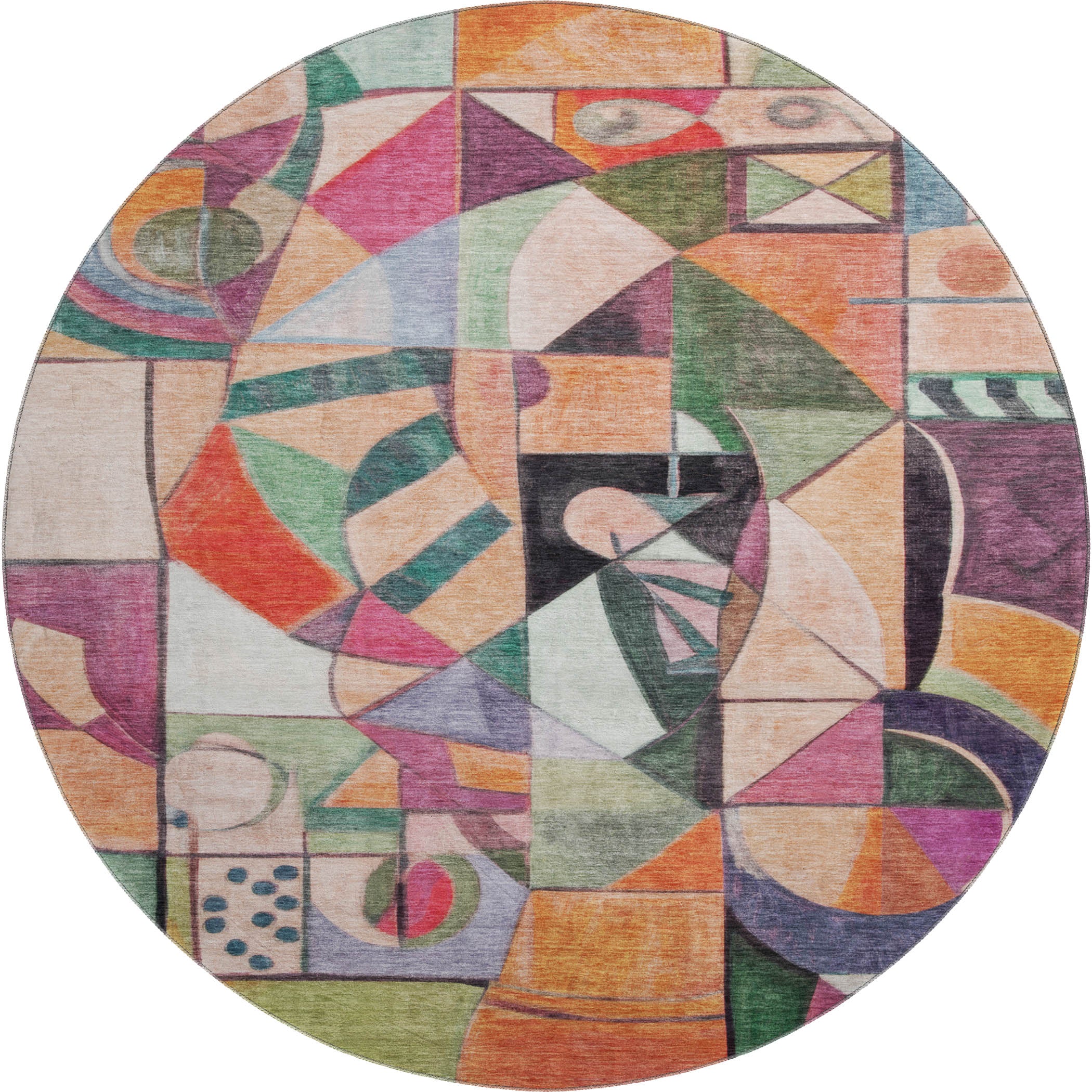 Queenstown Machine Washable Transitional Orange Rug 8' x 8' #shape_Round