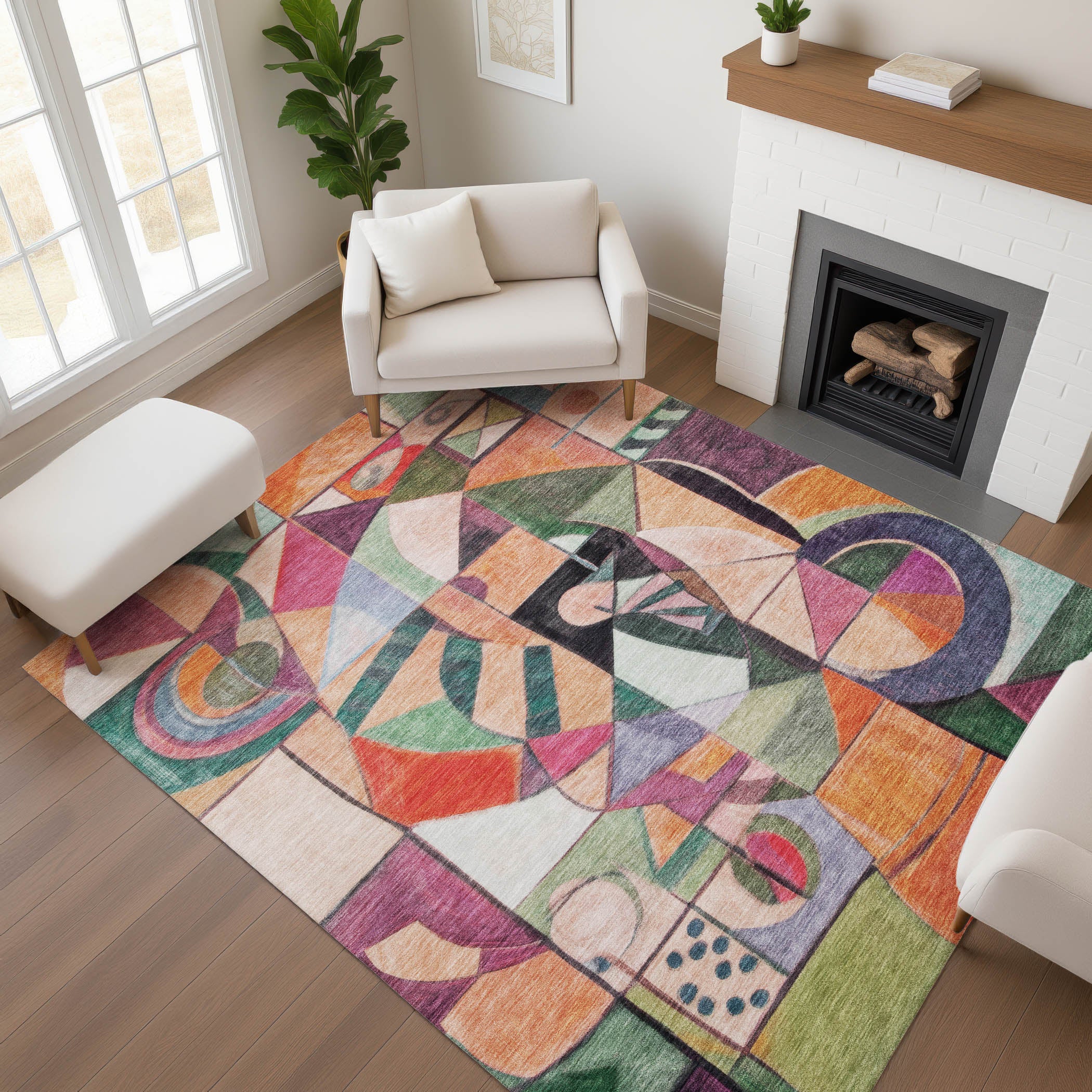Queenstown Machine Washable Transitional Orange Rug 2'6" x 3'10" #shape_Rectangle