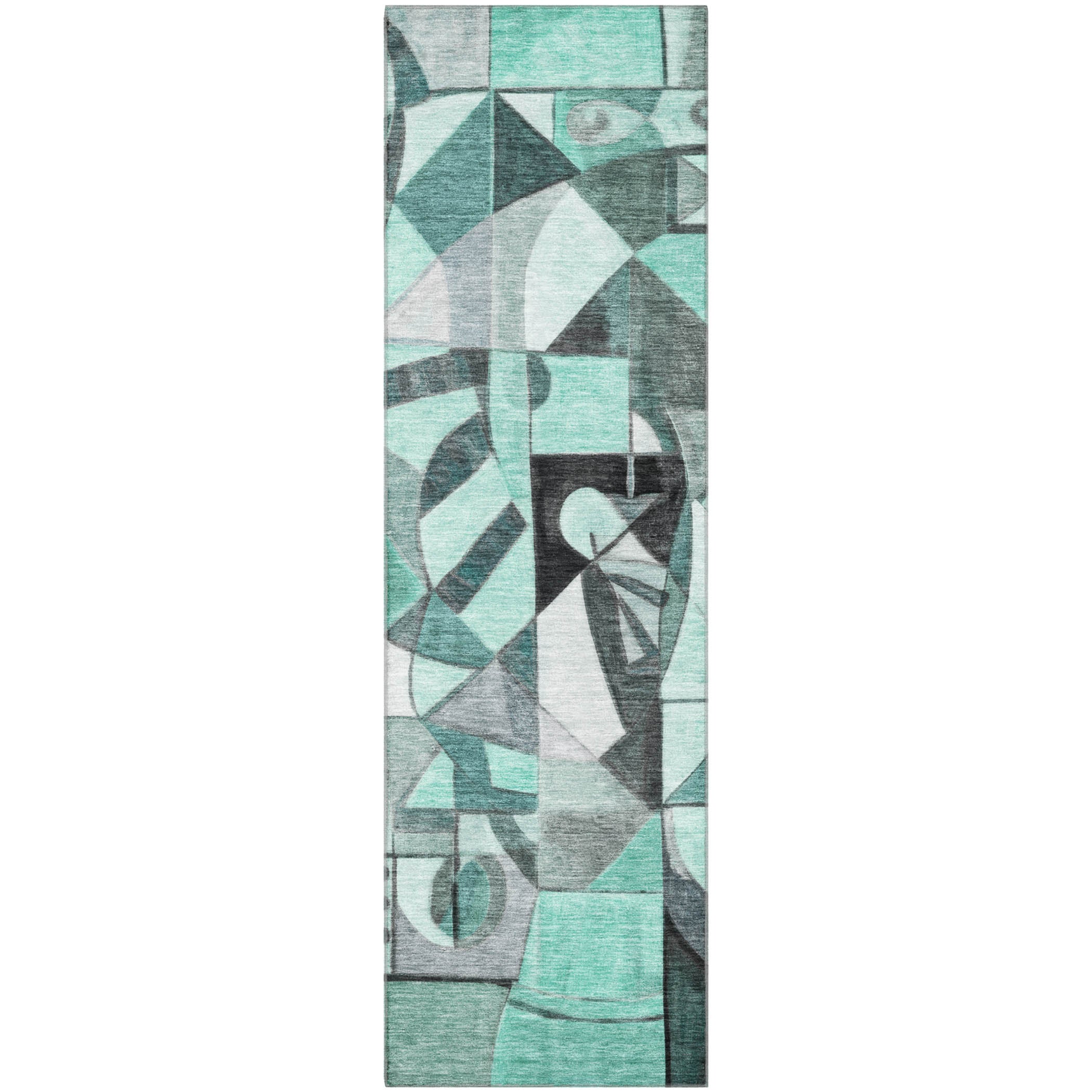 Queenstown Machine Washable Transitional Teal Rug 2'3" x 7'6" #shape_Runner