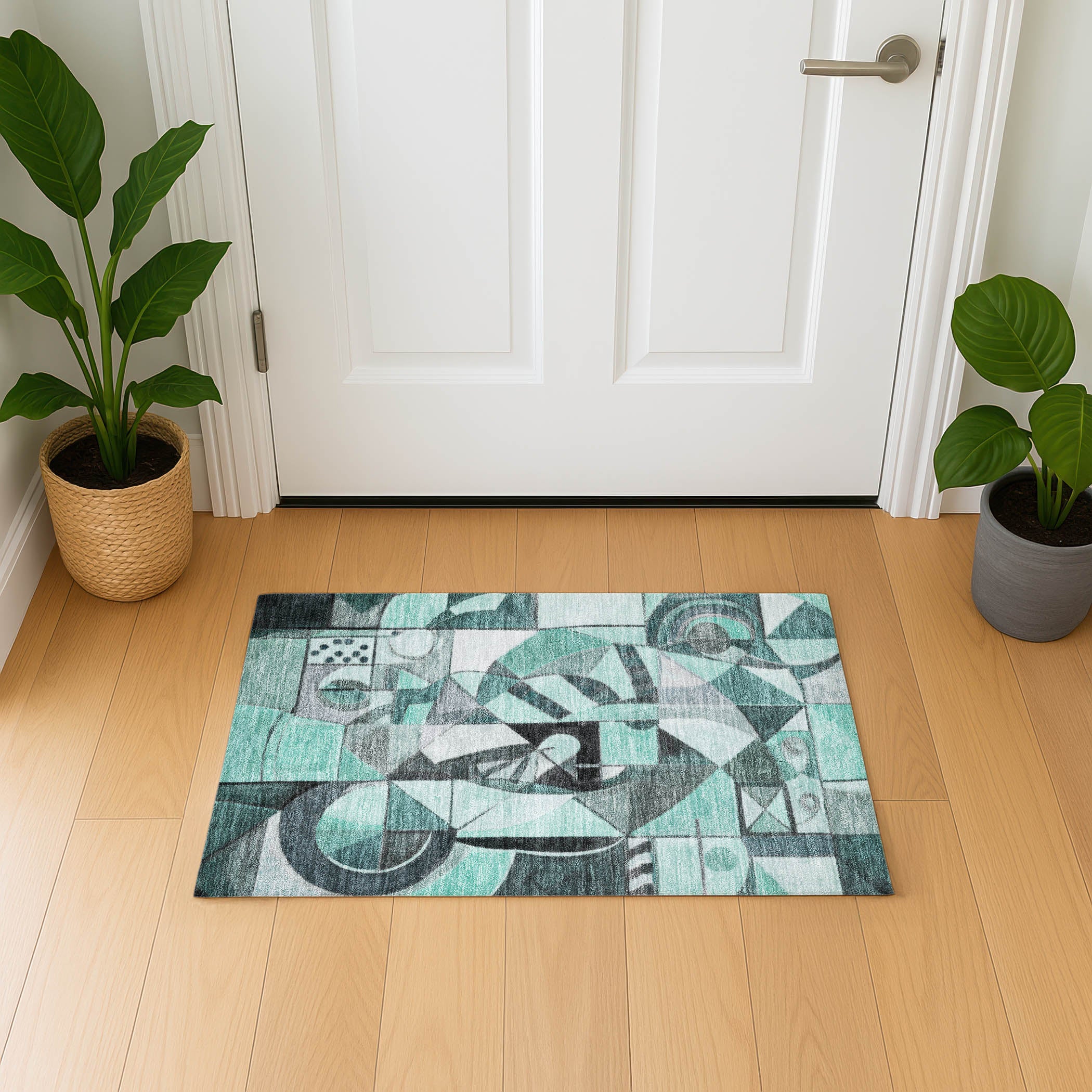 Queenstown Machine Washable Transitional Teal Rug 1'8" x 2'6" #shape_Rectangle