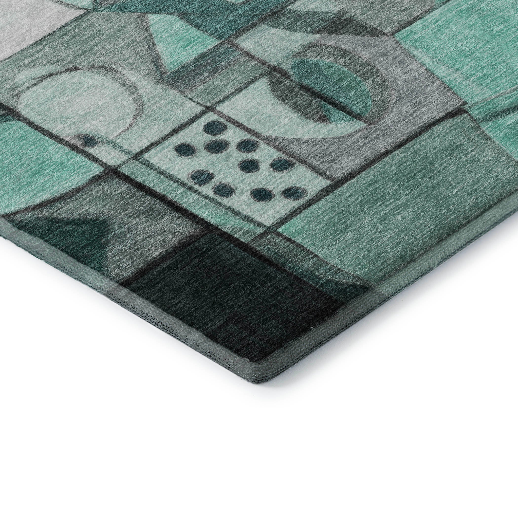 Queenstown Machine Washable Transitional Teal Rug 1'8" x 2'6" #shape_Rectangle