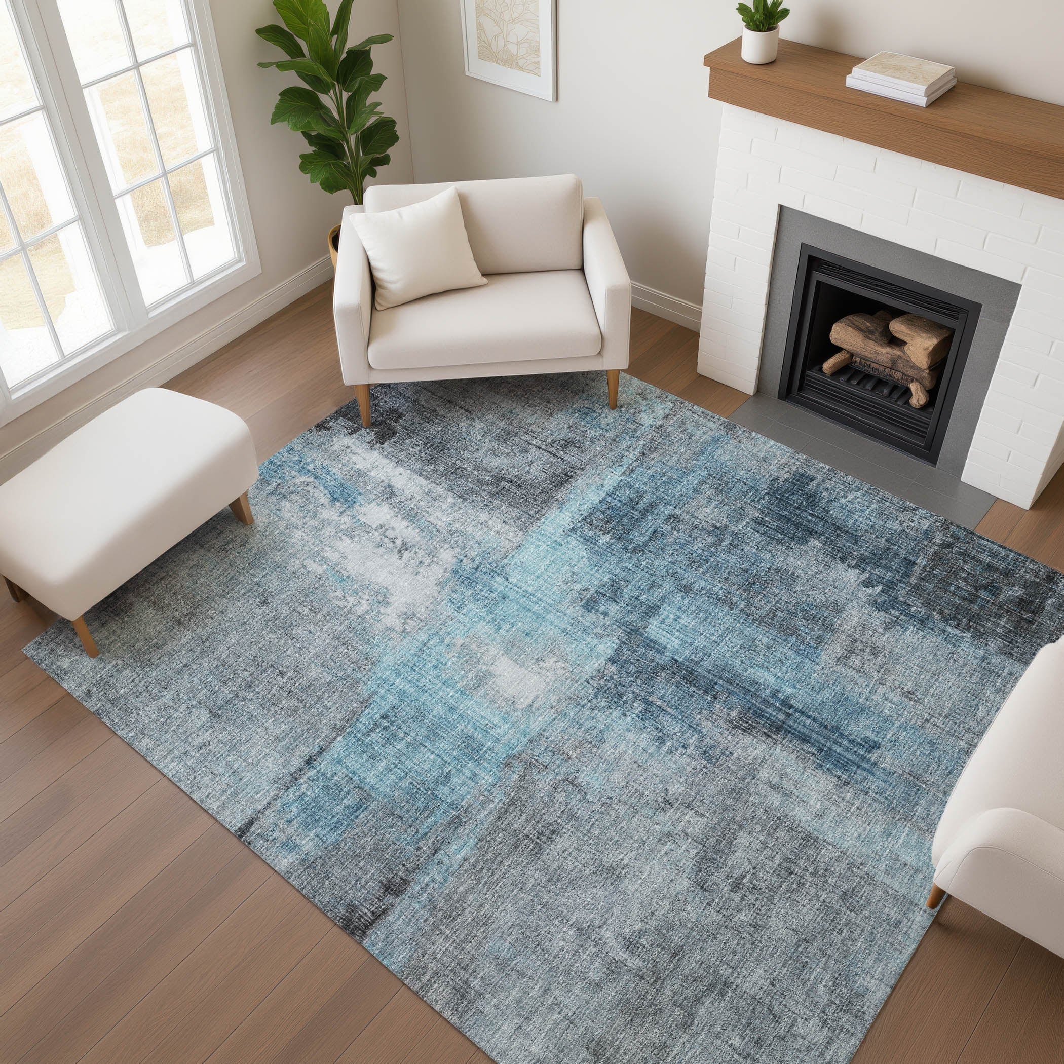 Luang Prabang Machine Washable Transitional Blue Rug 2'6" x 3'10" #shape_Rectangle