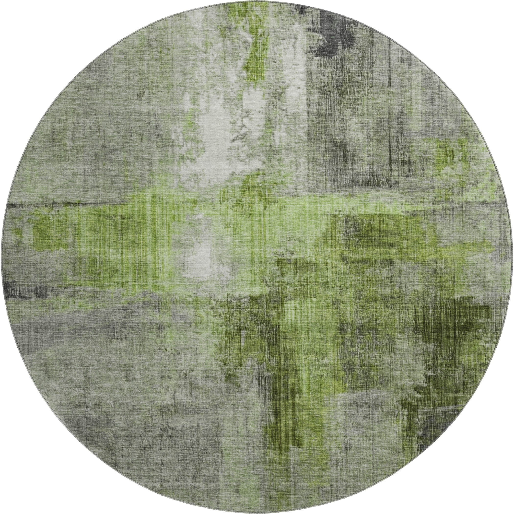 Luang Prabang Machine Washable Transitional Fern Green Rug 8' x 8' #shape_Round