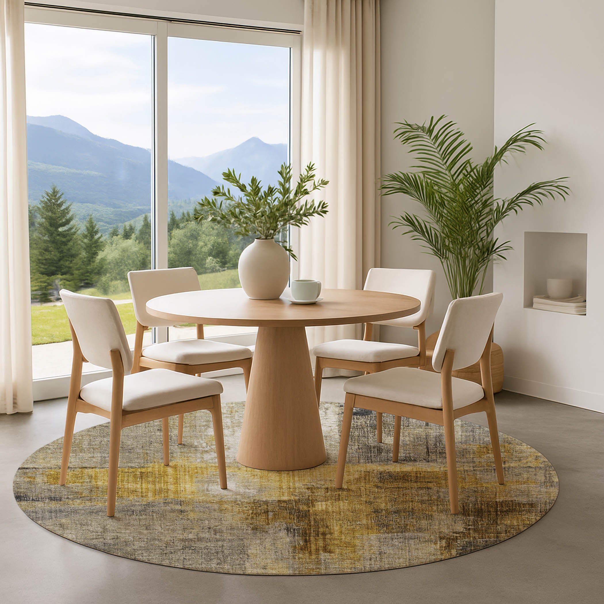 Luang Prabang Machine Washable Transitional Granite Gray Rug 8' x 8' #shape_Round