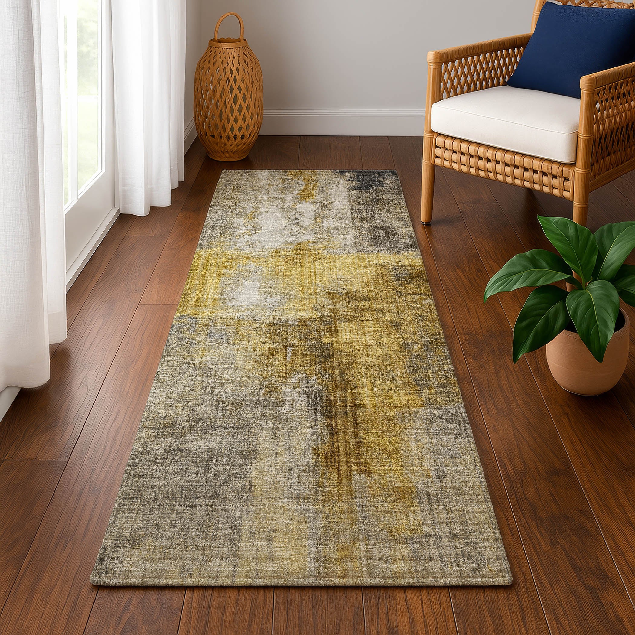 Luang Prabang Machine Washable Transitional Granite Gray Rug 2'3" x 7'6" #shape_Runner