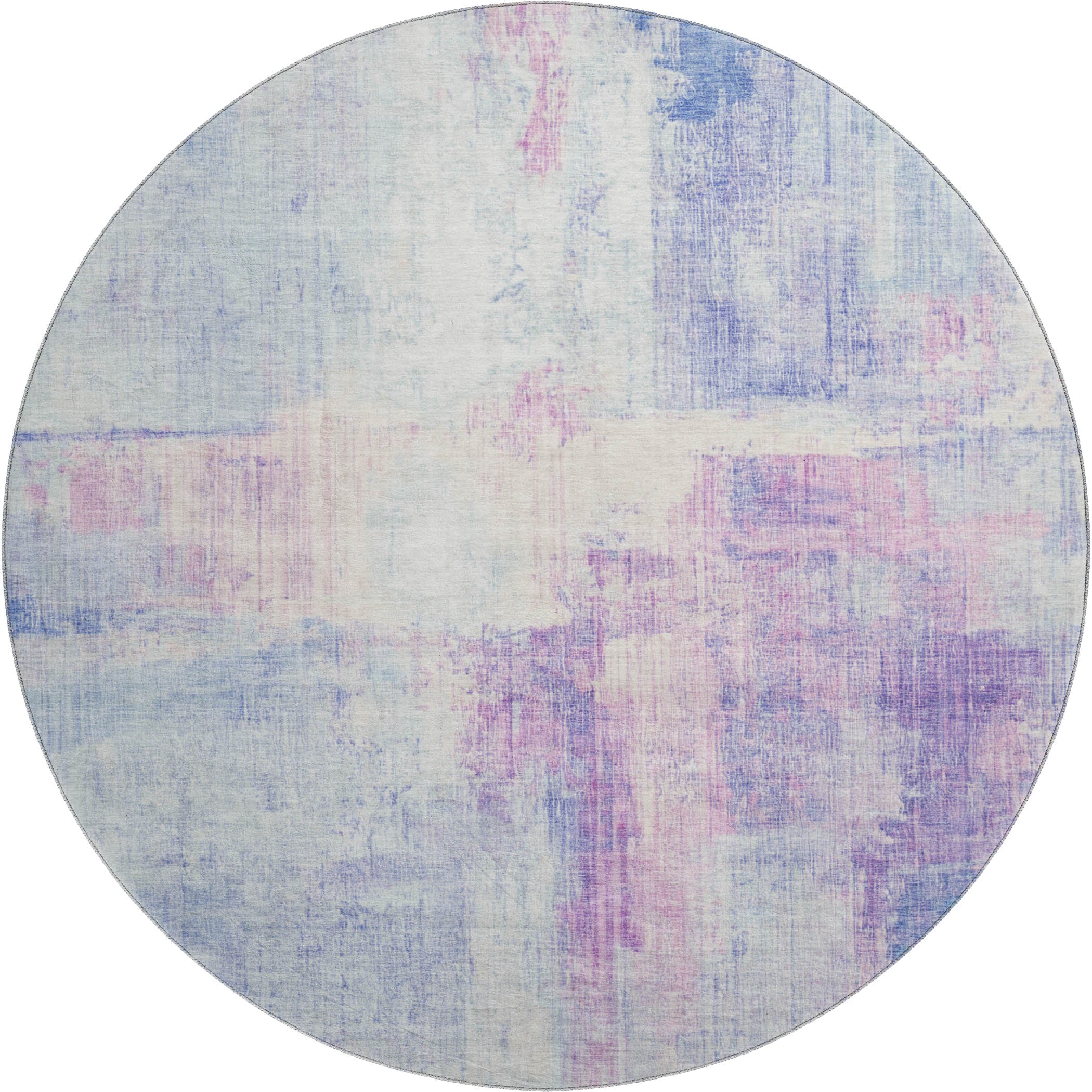 Luang Prabang Machine Washable Transitional Sky Blue Rug 8' x 8' #shape_Round