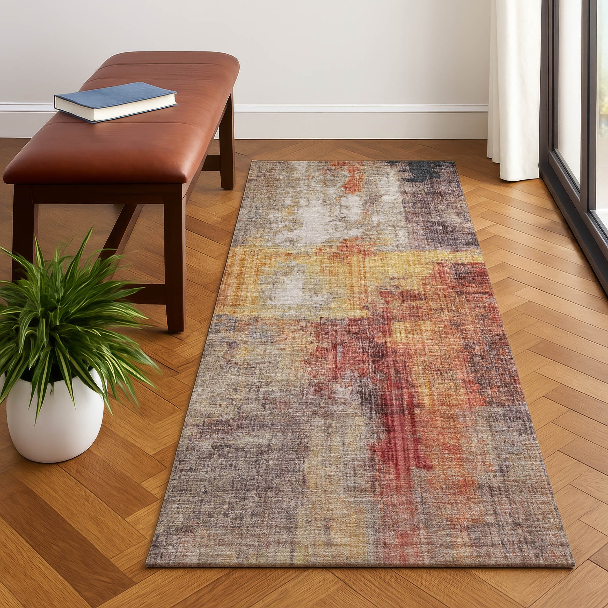 Luang Prabang Machine Washable Transitional Taupe Brown Rug 2'3" x 7'6" #shape_Runner