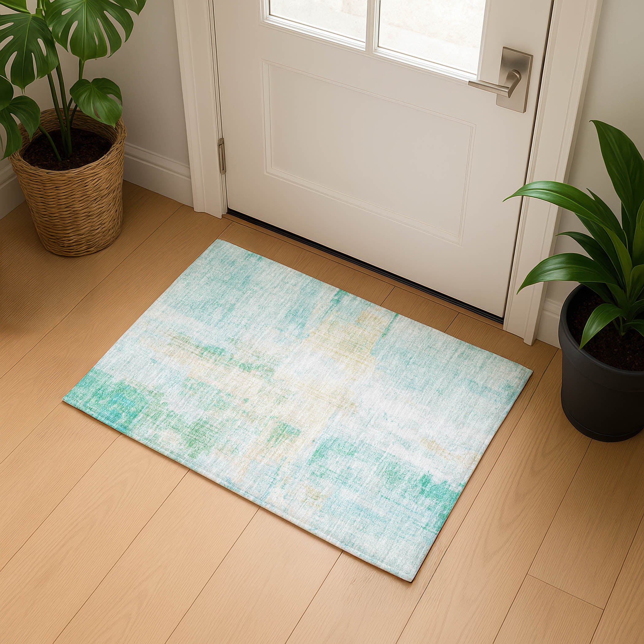 Luang Prabang Machine Washable Transitional Teal Rug 1'8" x 2'6" #shape_Rectangle