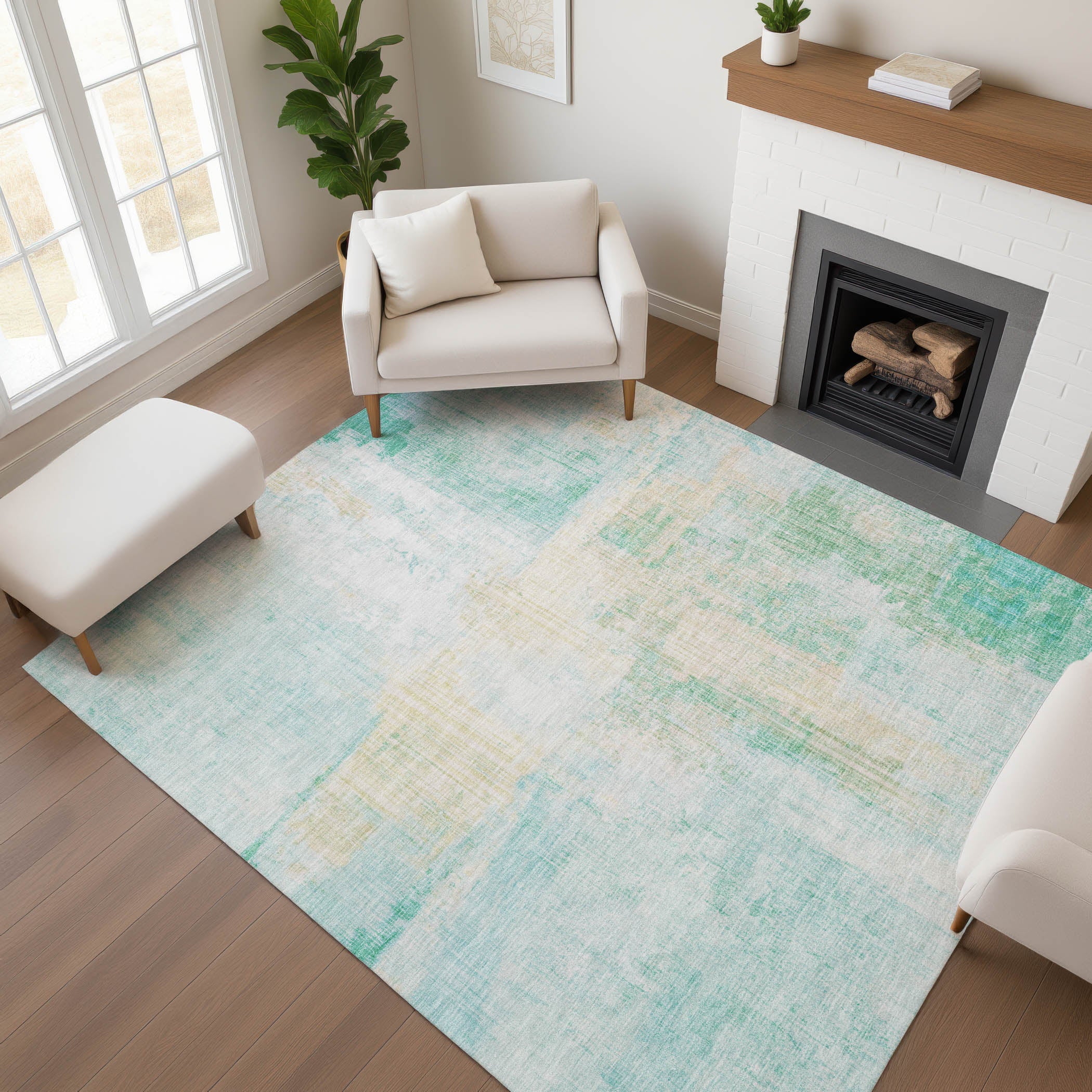 Luang Prabang Machine Washable Transitional Teal Rug 2'6" x 3'10" #shape_Rectangle