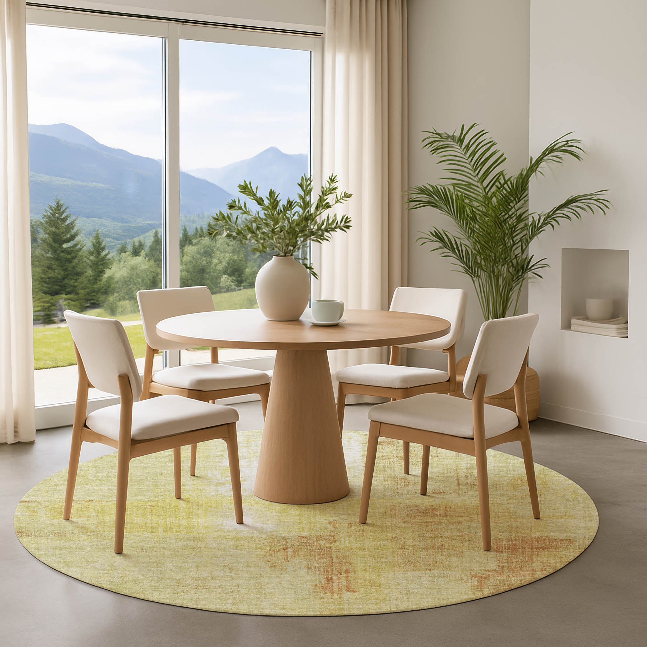 Luang Prabang Machine Washable Transitional Wheat Gold Rug 8' x 8' #shape_Round